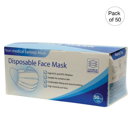 Kemp USA-Blue Disposable Face Masks, Non-Medical, 3-Ply Case of 50-MedTech-1