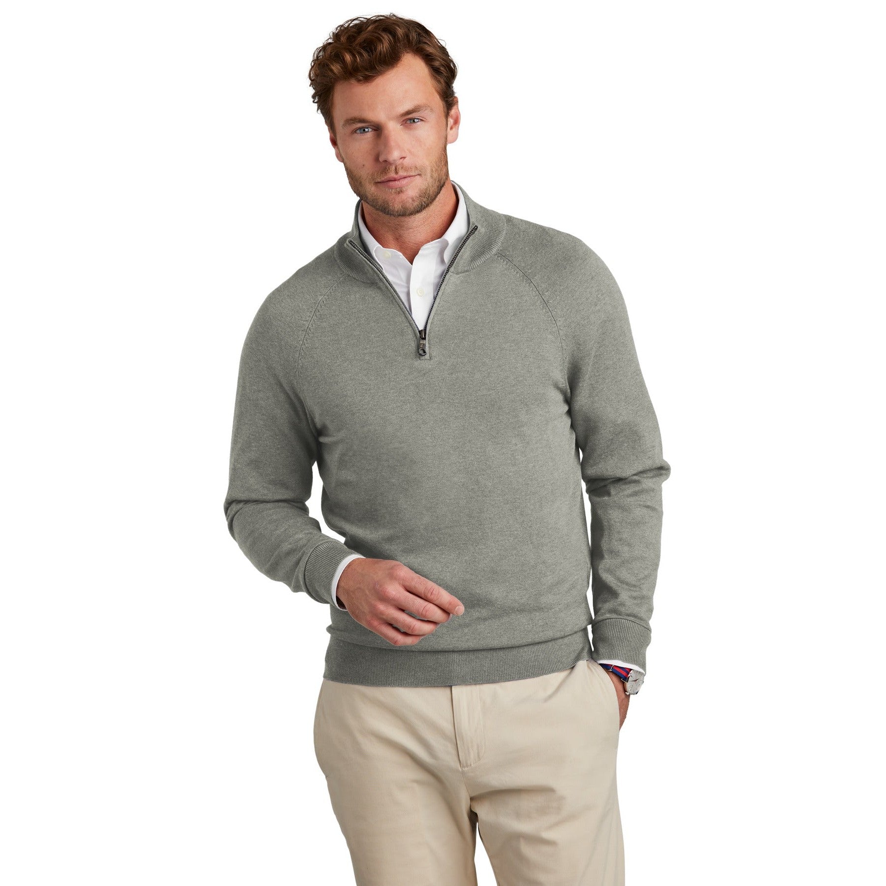Brooks Brothers-Brooks Brothers® Cotton Stretch 1/4-Zip Sweater BB18402-MedTech-3