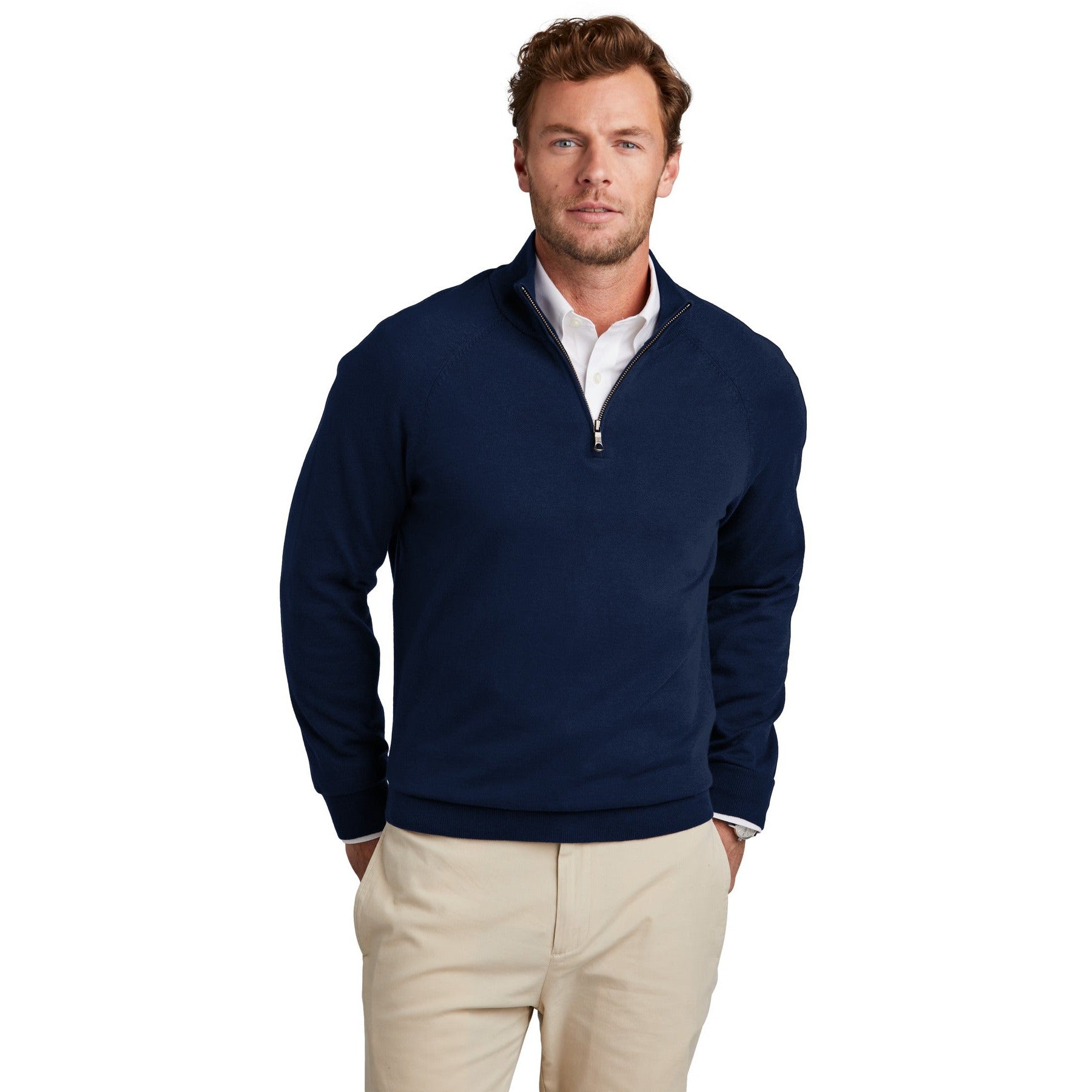 Brooks Brothers-Brooks Brothers® Cotton Stretch 1/4-Zip Sweater BB18402-MedTech-4