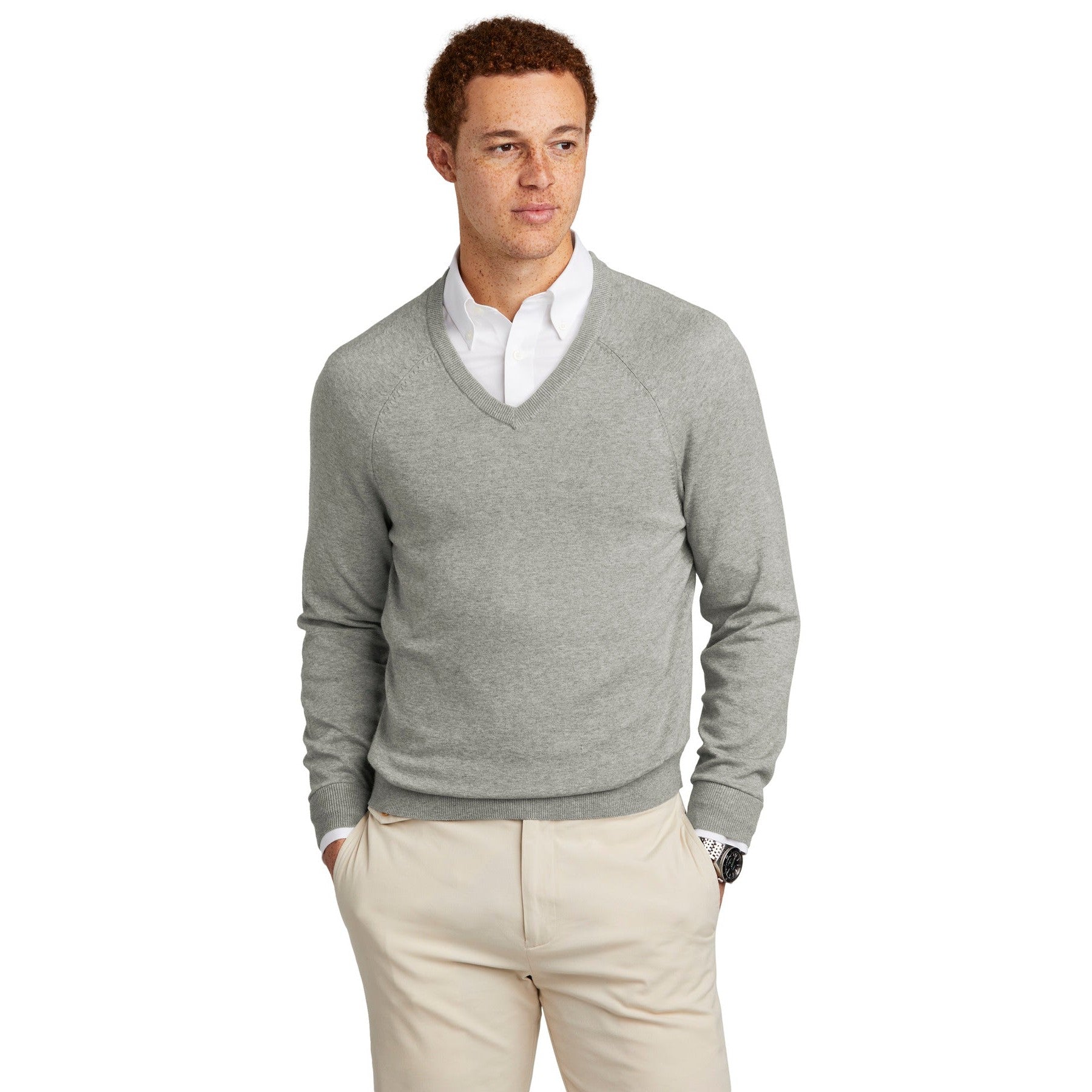 Brooks Brothers-Brooks Brothers® Cotton Stretch V-Neck Sweater BB18400-MedTech-2