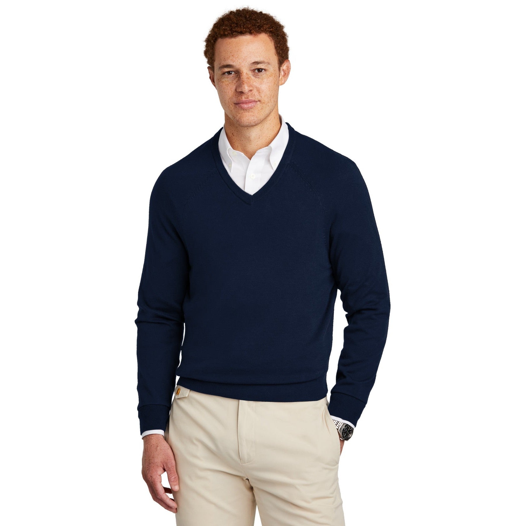 Brooks Brothers-Brooks Brothers® Cotton Stretch V-Neck Sweater BB18400-MedTech-3