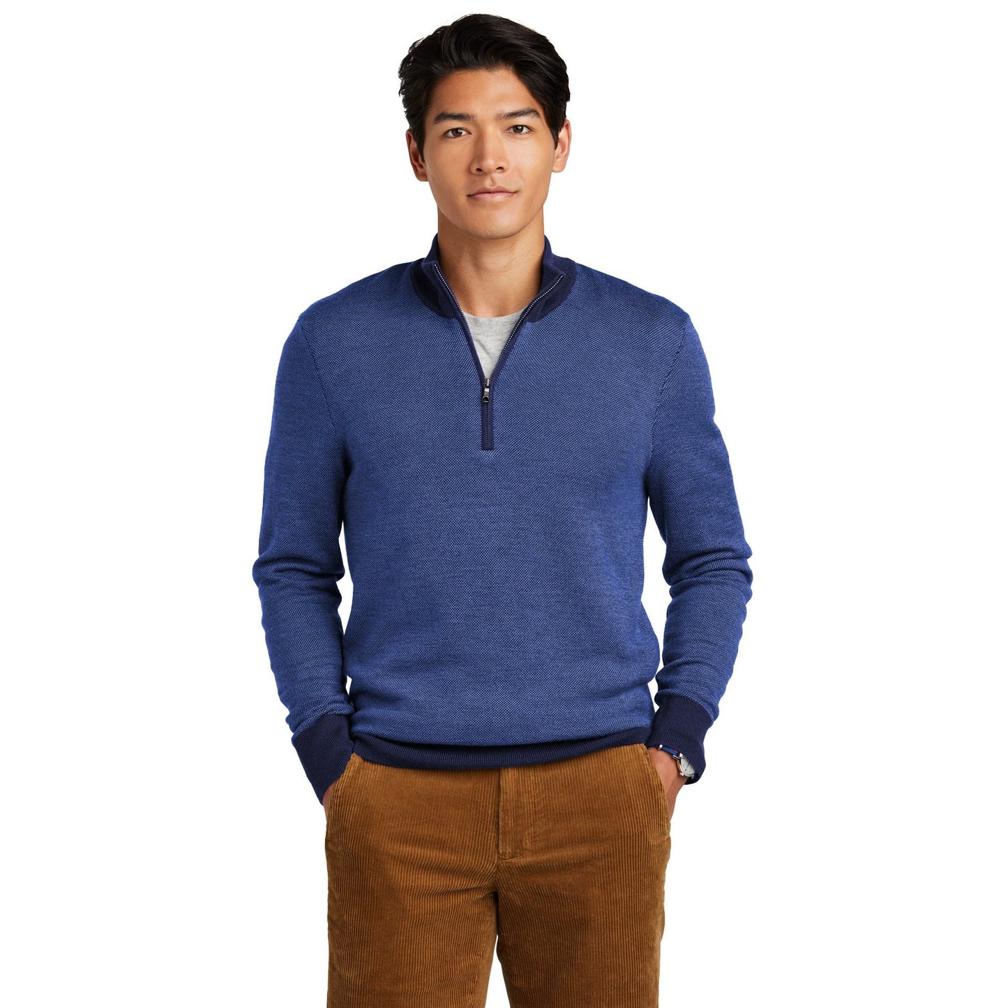 Brooks Brothers-Brooks Brothers® Washable Merino Birdseye 1/4-Zip Sweater BB18412-MedTech-3