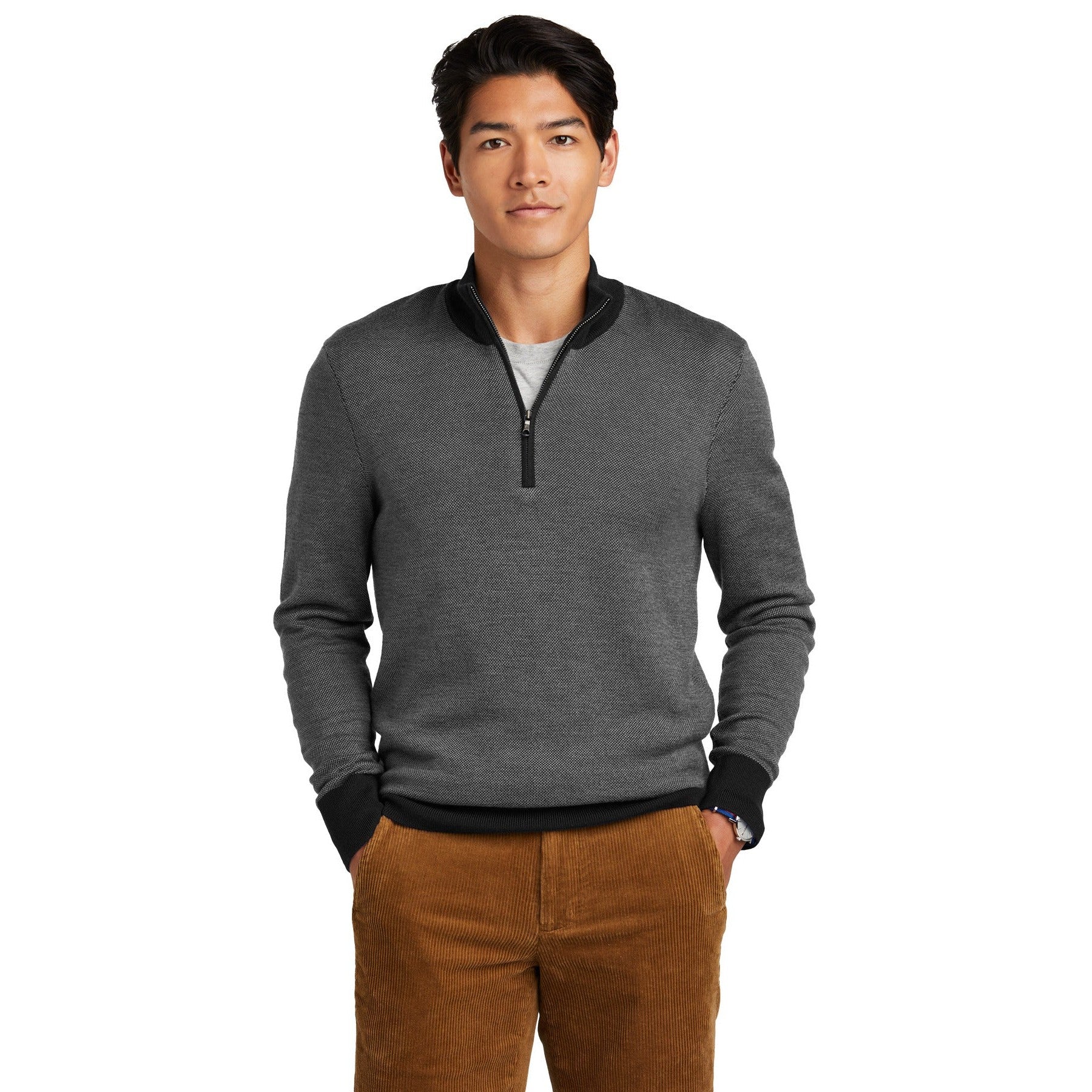 Brooks Brothers-Brooks Brothers® Washable Merino Birdseye 1/4-Zip Sweater BB18412-MedTech-2