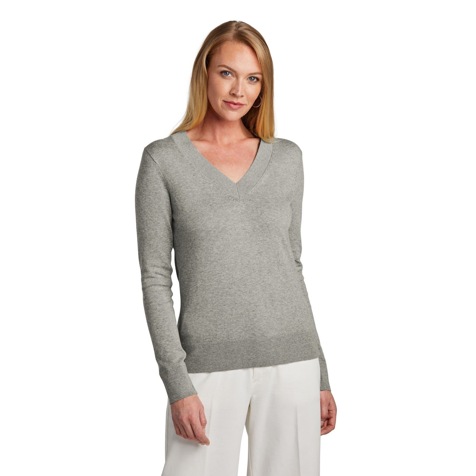 Brooks Brothers-Brooks Brothers® Women's Cotton Stretch V-Neck Sweater BB18401-MedTech-2