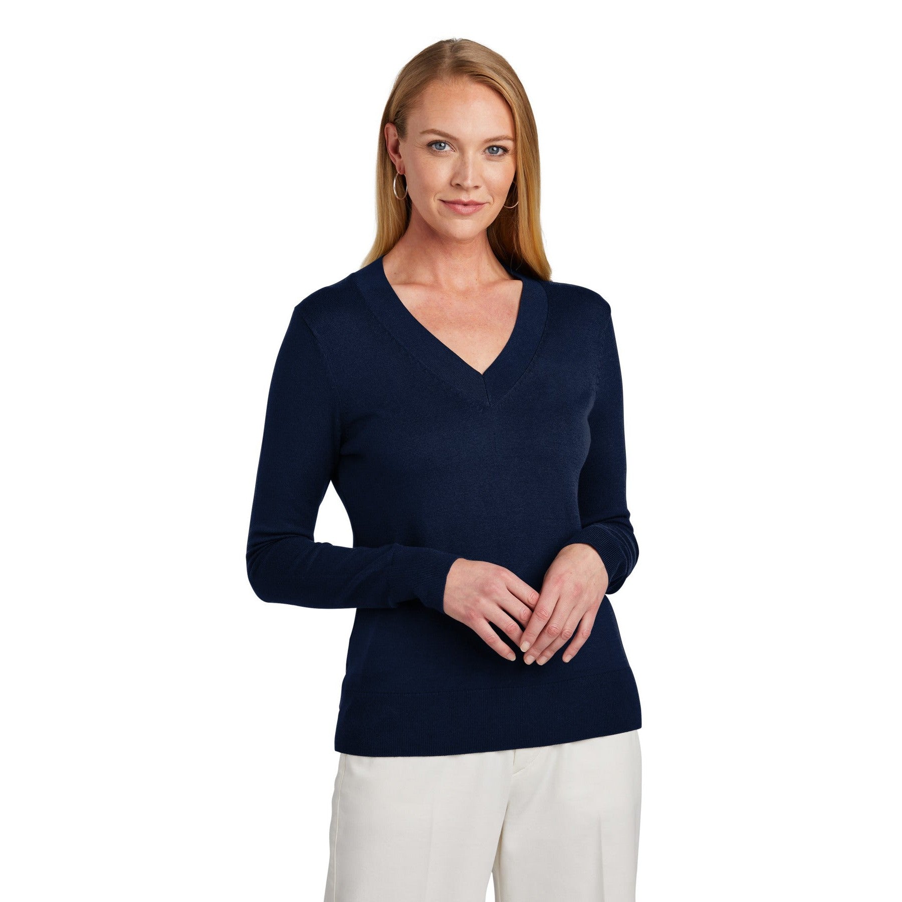 Brooks Brothers-Brooks Brothers® Women's Cotton Stretch V-Neck Sweater BB18401-MedTech-3