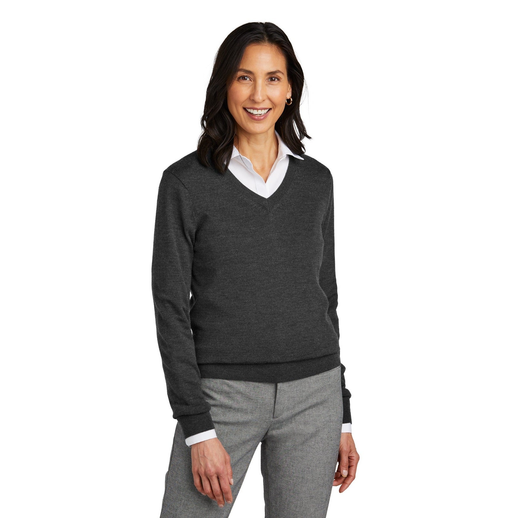 Brooks Brothers-Brooks Brothers® Women's Washable Merino V-Neck Sweater BB18411-MedTech-4