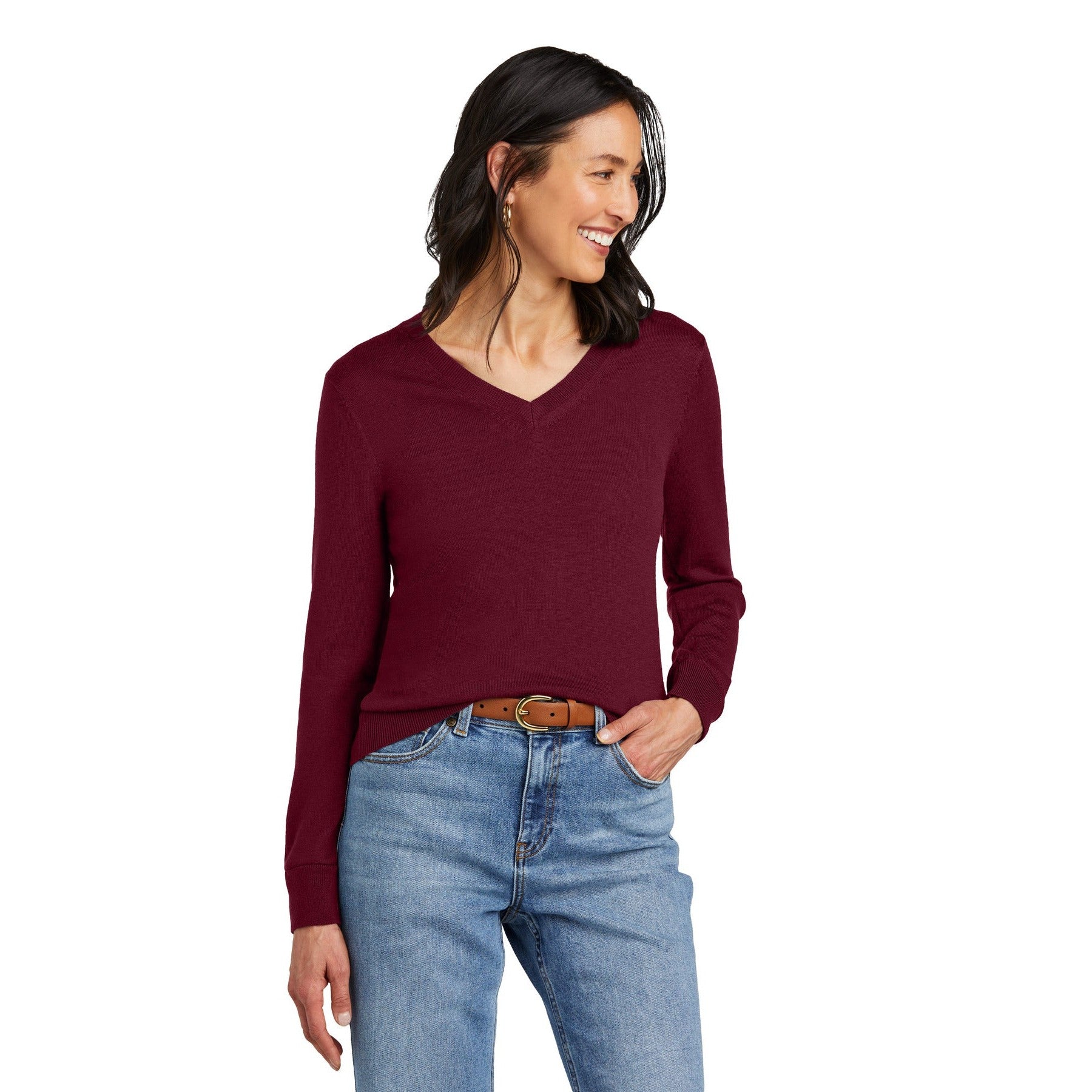 Brooks Brothers-Brooks Brothers® Women's Washable Merino V-Neck Sweater BB18411-MedTech-3