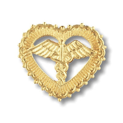 Prestige Medical-Caduceus in Filigreed Heart Pin-MedTech-1