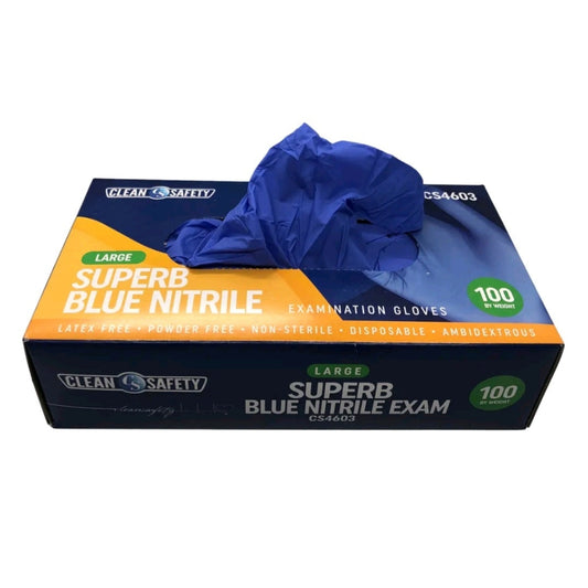Clean Safety-CleanSafety® Superb Blue Nitrile Powder Free Exam Gloves, BX/100-MedTech-1