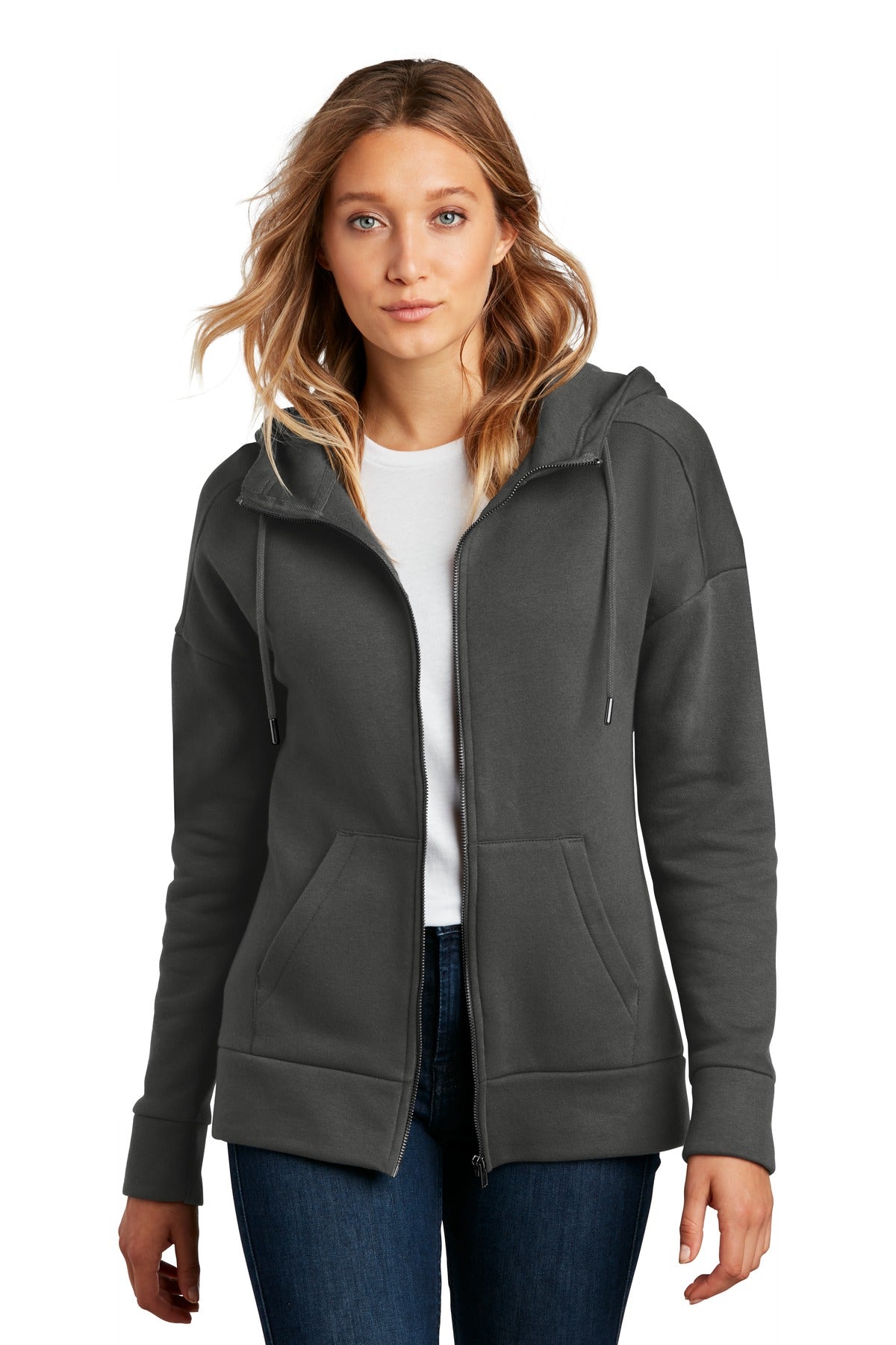 District- District ® Women's Perfect Weight ® Fleece Drop Shoulder Full-Zip Hoodie DT1104-Medtech- 1