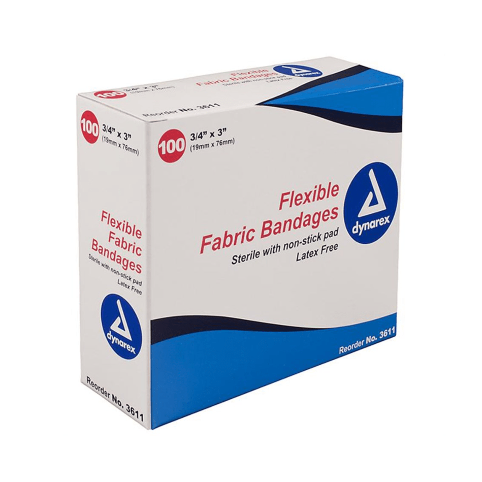 Dynarex-Dynarex Adhesive Flexible Fabric Bandages, 3/4" x 3" BX/100-MedTech-1