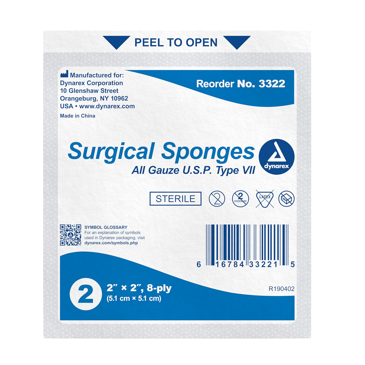 Dynarex-Dynarex® Gauze Sponge, Sterile, 2" x 2", 8-ply BX/50-MedTech-2