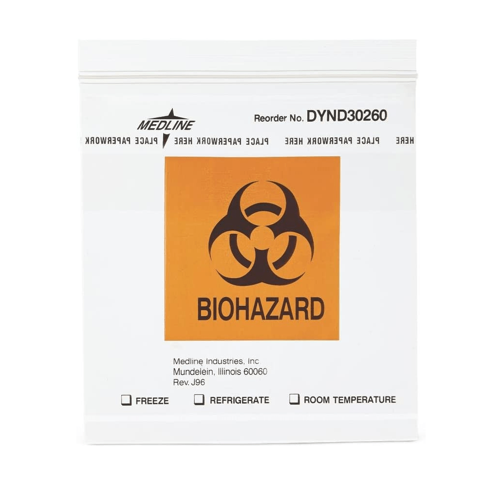 Medline-Medline® Biohazard Specimen Bag, Clear, Zip Closure, 6" x 6" PK/100-MedTech-1