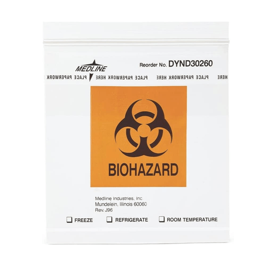 Medline-Medline® Biohazard Specimen Bag, Clear, Zip Closure, 6" x 6" PK/100-MedTech-1
