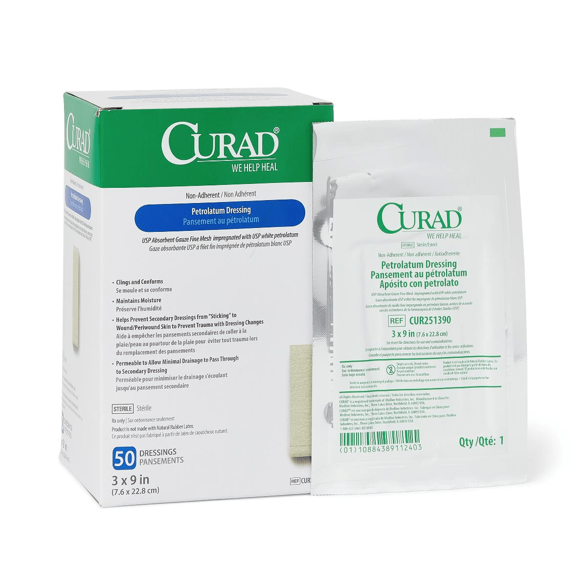 Medline-Medline® CURAD® Petrolatum Dressing Gauze, 3" x 9"-MedTech-2