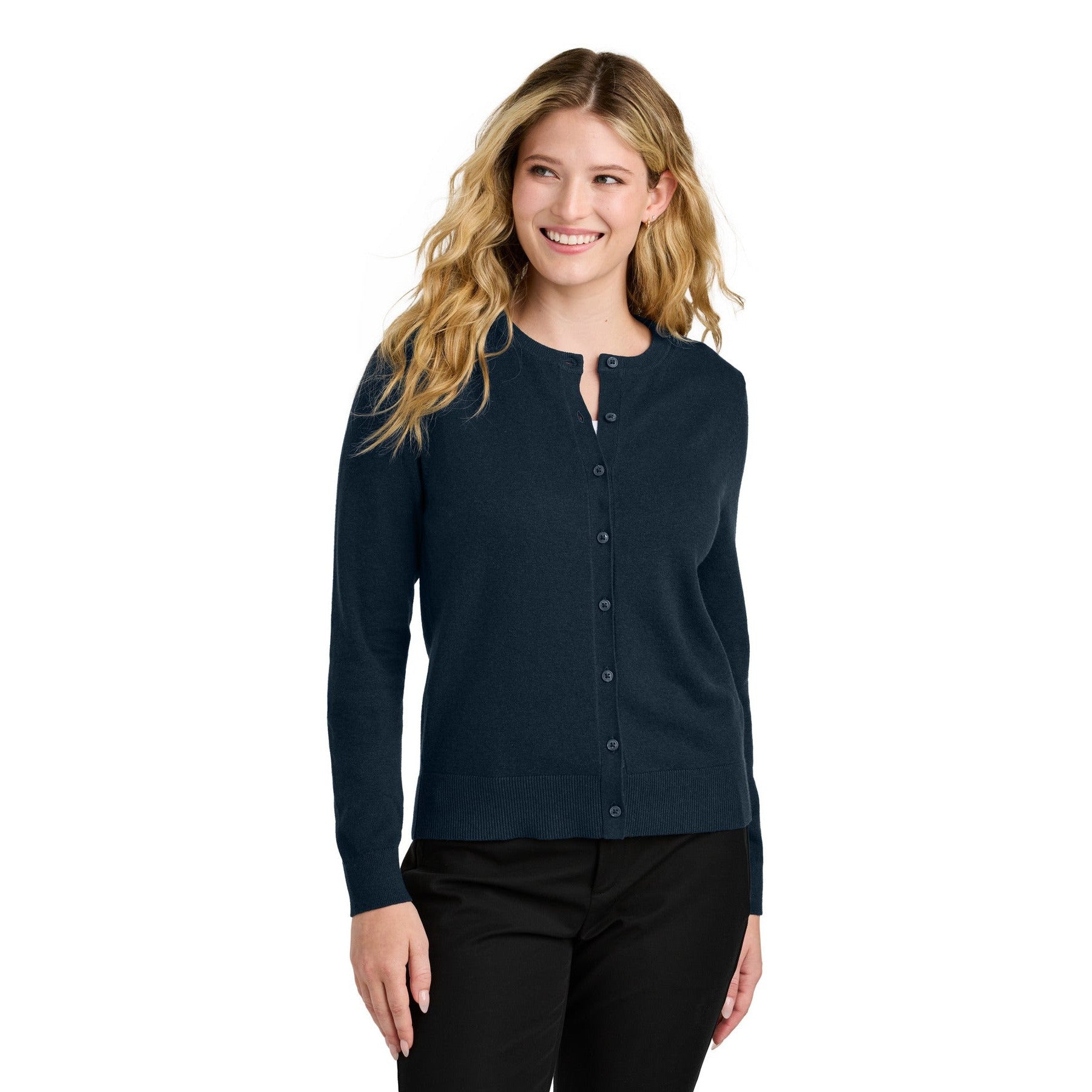 Port Authority-Port Authority® Women's Easy Care Crewneck Cardigan Sweater LSW2870-MedTech-3