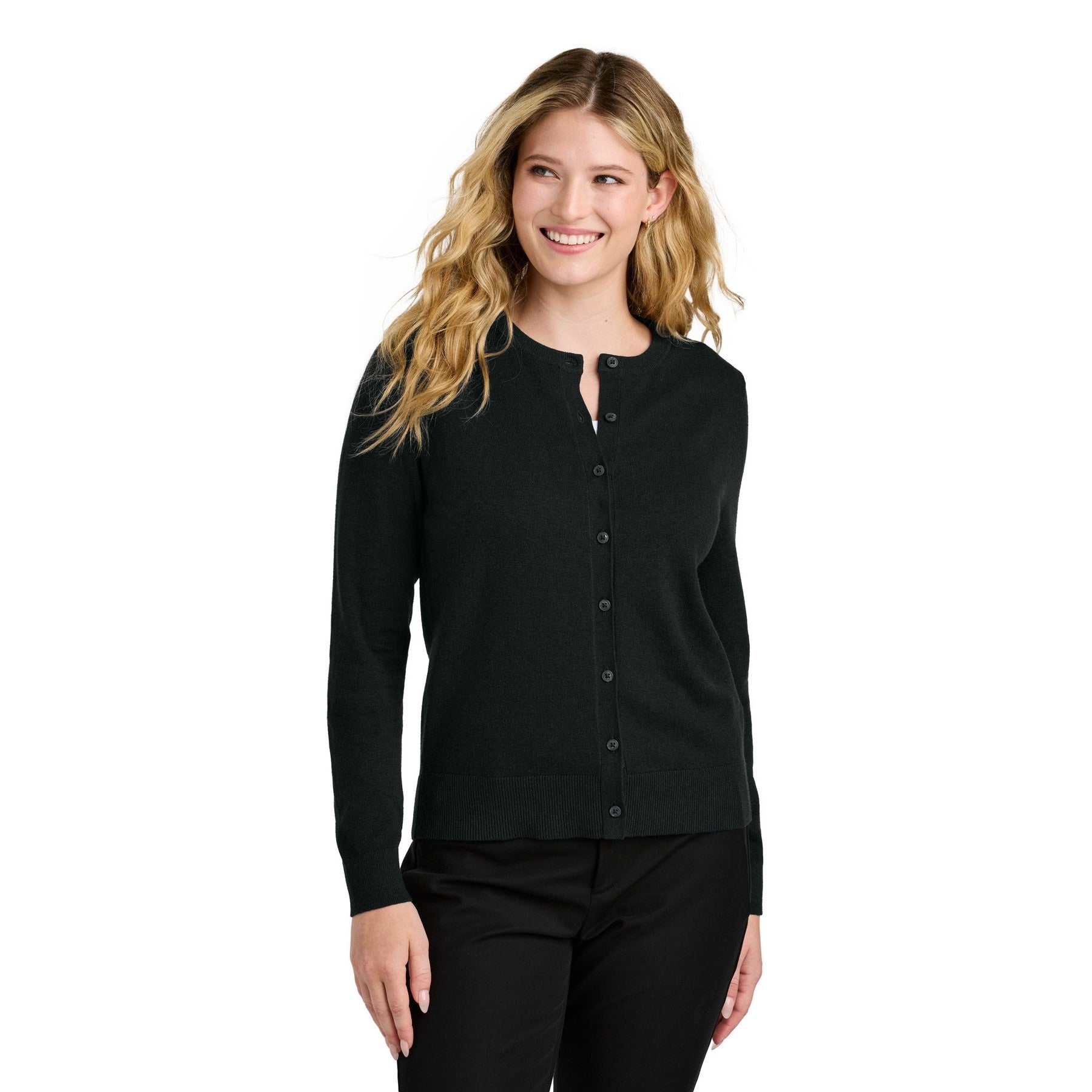 Port Authority-Port Authority® Women's Easy Care Crewneck Cardigan Sweater LSW2870-MedTech-2