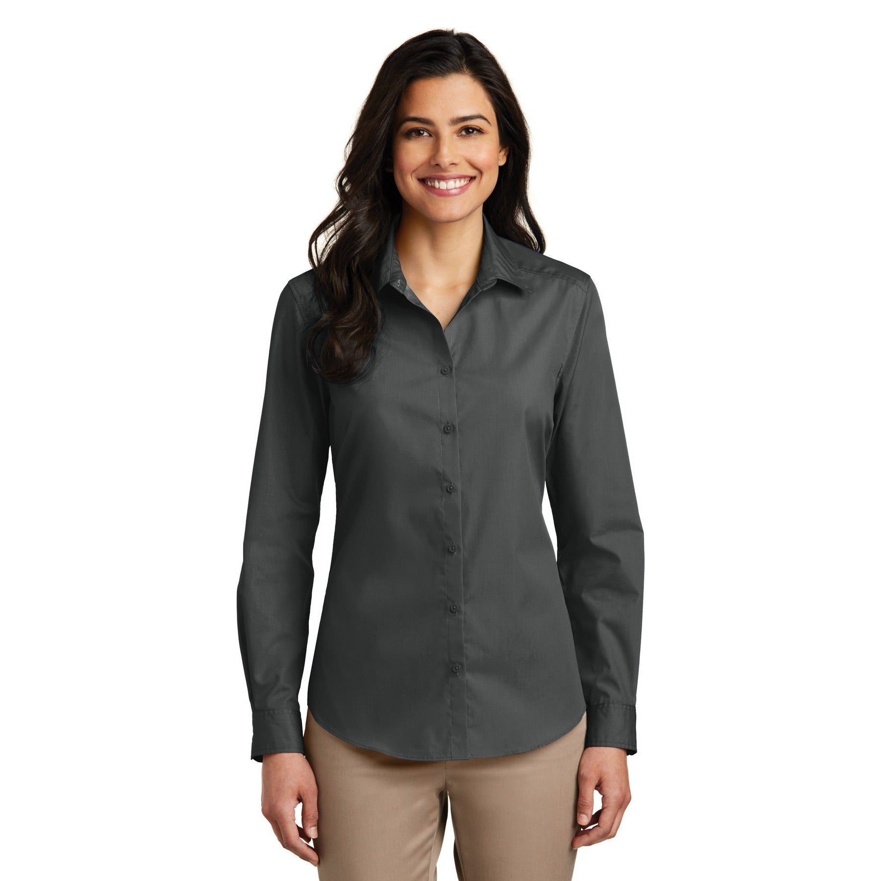 Port Authority-Port Authority® Women's Long Sleeve Carefree Poplin Shirt. LW100-MedTech-4