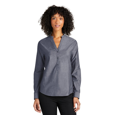 Port Authority-Port Authority® Women's Long Sleeve Chambray Easy Care Shirt LW382-MedTech-2