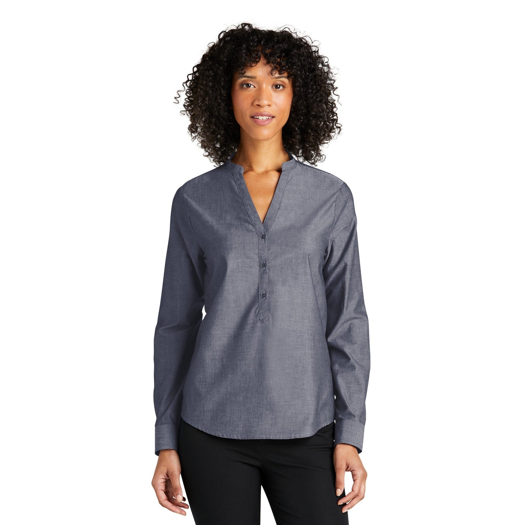 Port Authority-Port Authority® Women's Long Sleeve Chambray Easy Care Shirt LW382-MedTech-2