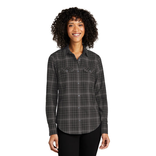 Port Authority-Port Authority® Women's Long Sleeve Ombre Plaid Shirt LW672-MedTech-1