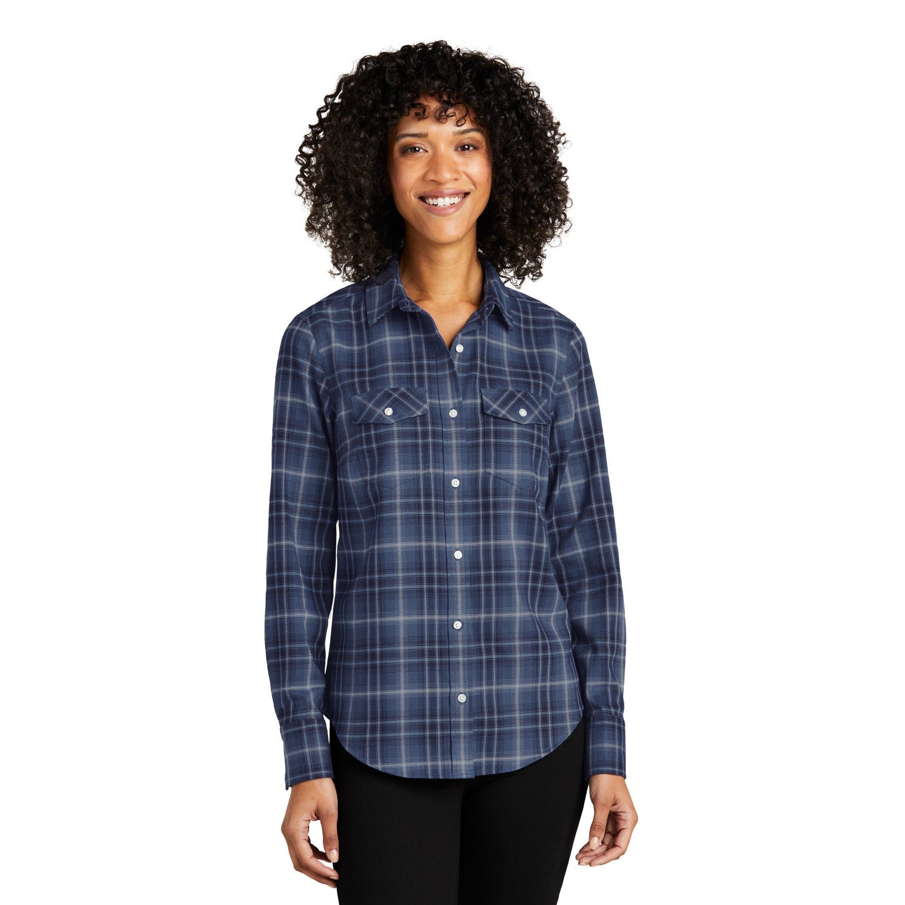 Port Authority-Port Authority® Women's Long Sleeve Ombre Plaid Shirt LW672-MedTech-3