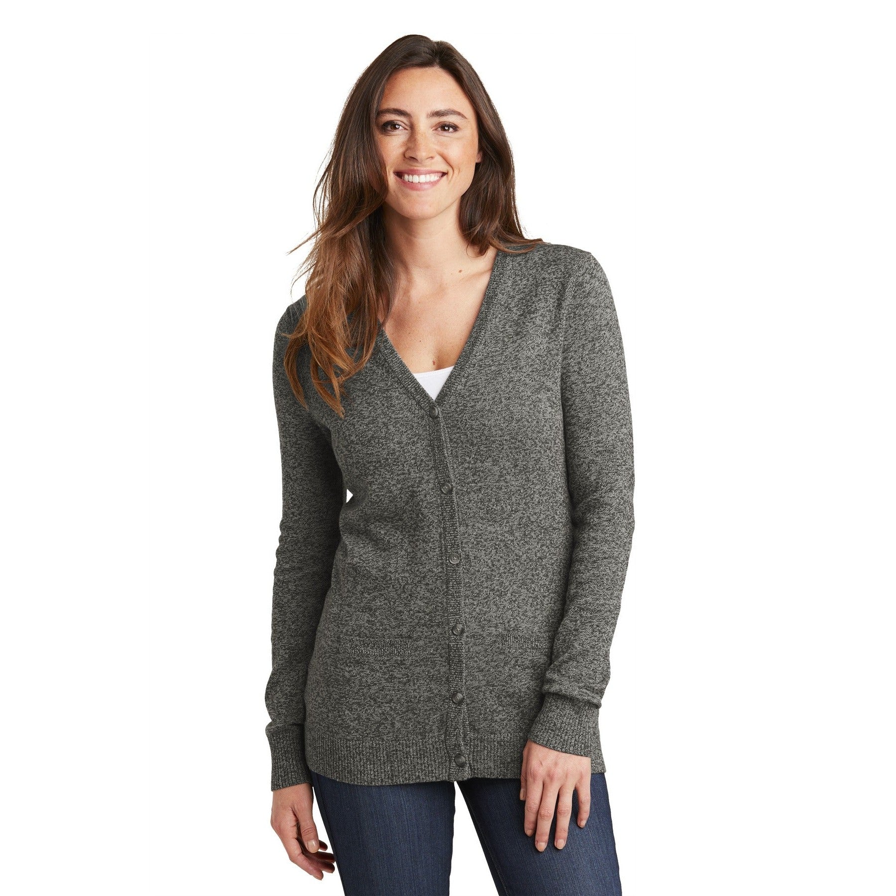 Port Authority-Port Authority ® Women's Marled Cardigan Sweater. LSW415-MedTech-3