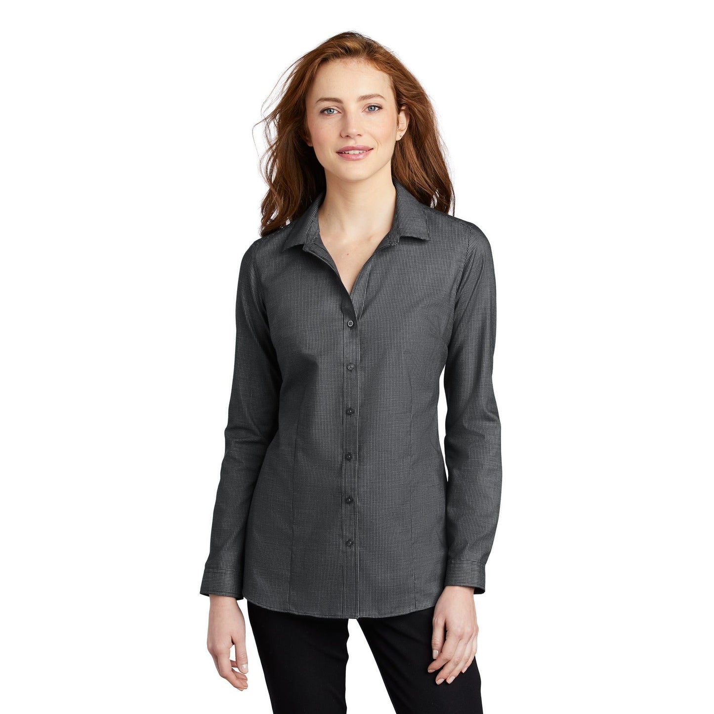 Port Authority-Port Authority ® Women's Pincheck Easy Care Shirt LW645-MedTech-1