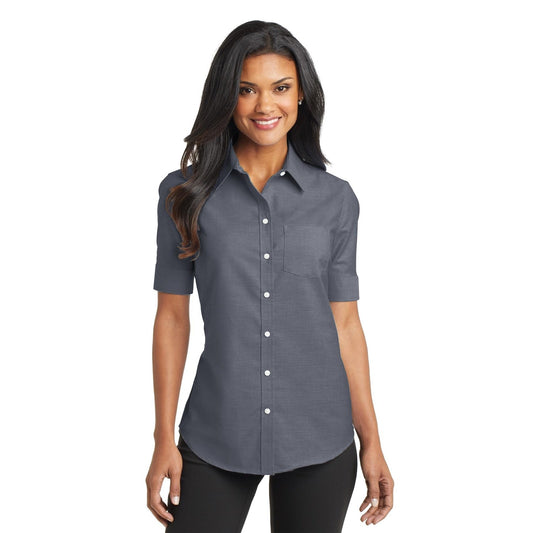 Port Authority-Port Authority® Women's Short Sleeve SuperPro™ Oxford Shirt. L659-MedTech-1