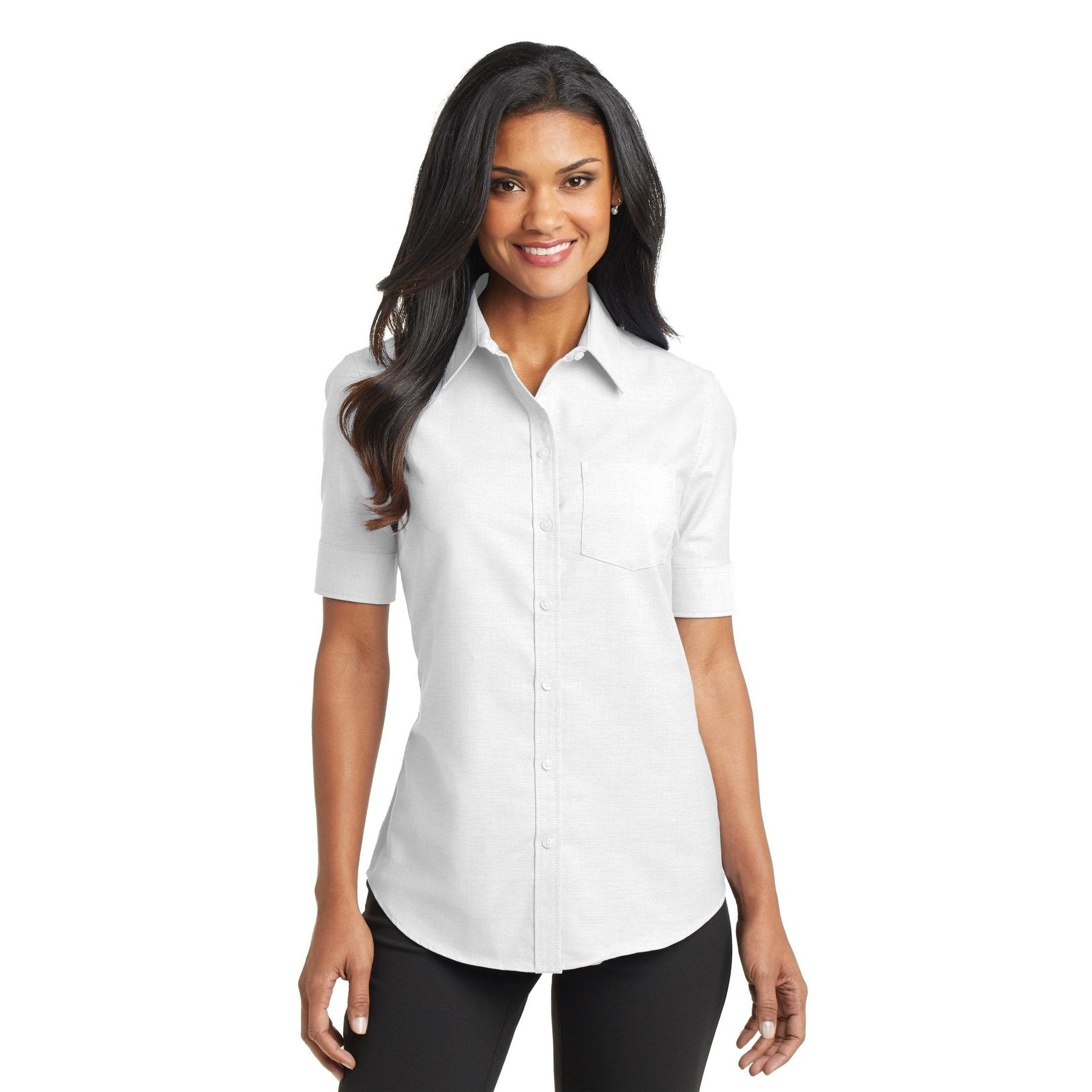 Port Authority-Port Authority® Women's Short Sleeve SuperPro™ Oxford Shirt. L659-MedTech-4