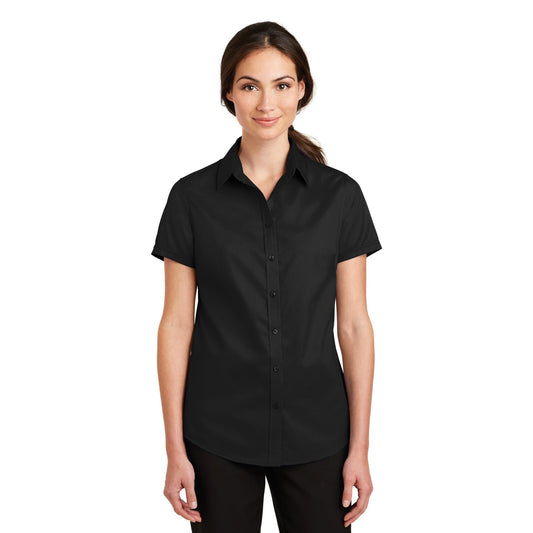 Port Authority-Port Authority® Women's Short Sleeve SuperPro™ Twill Shirt. L664-MedTech-1