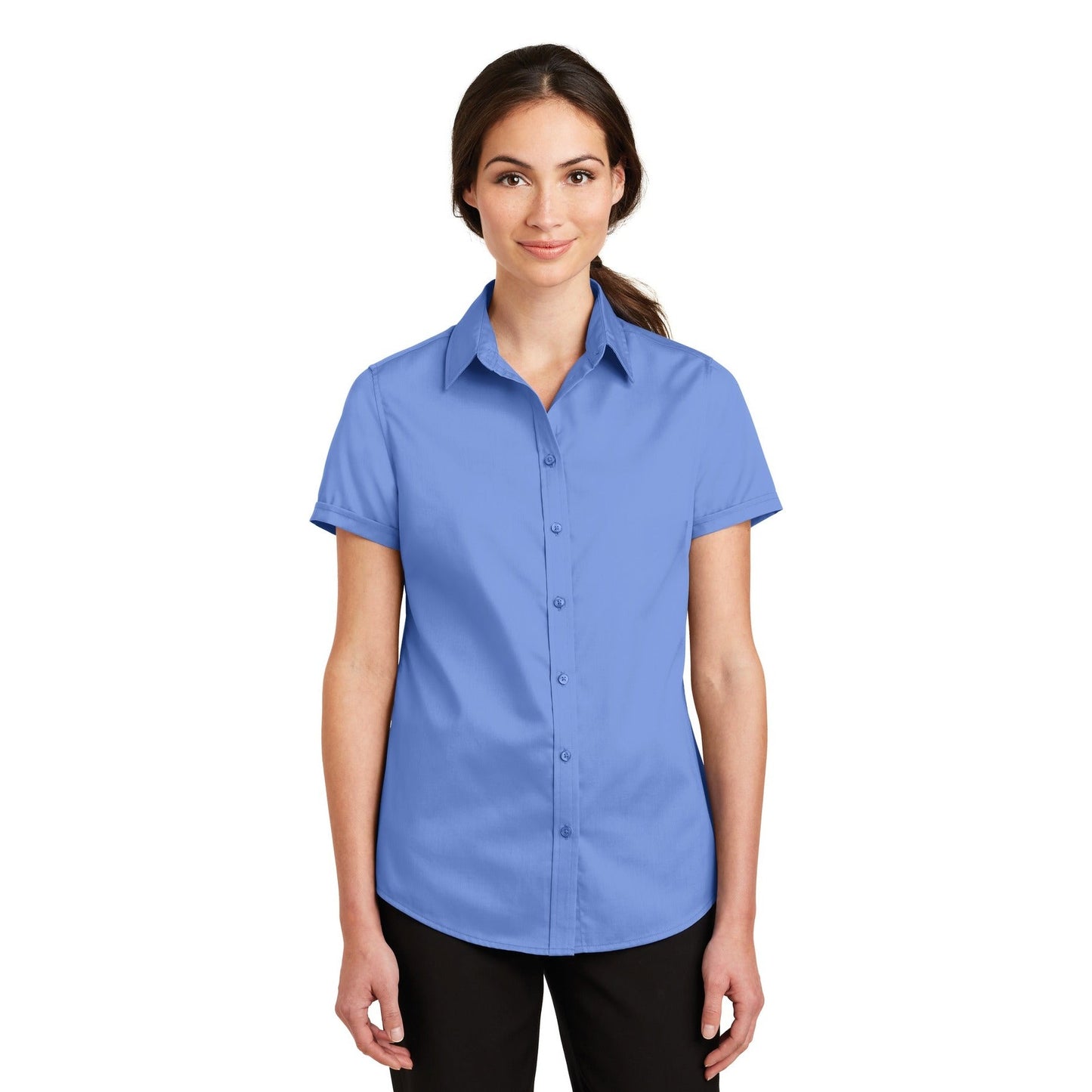 Port Authority-Port Authority® Women's Short Sleeve SuperPro™ Twill Shirt. L664-MedTech-6