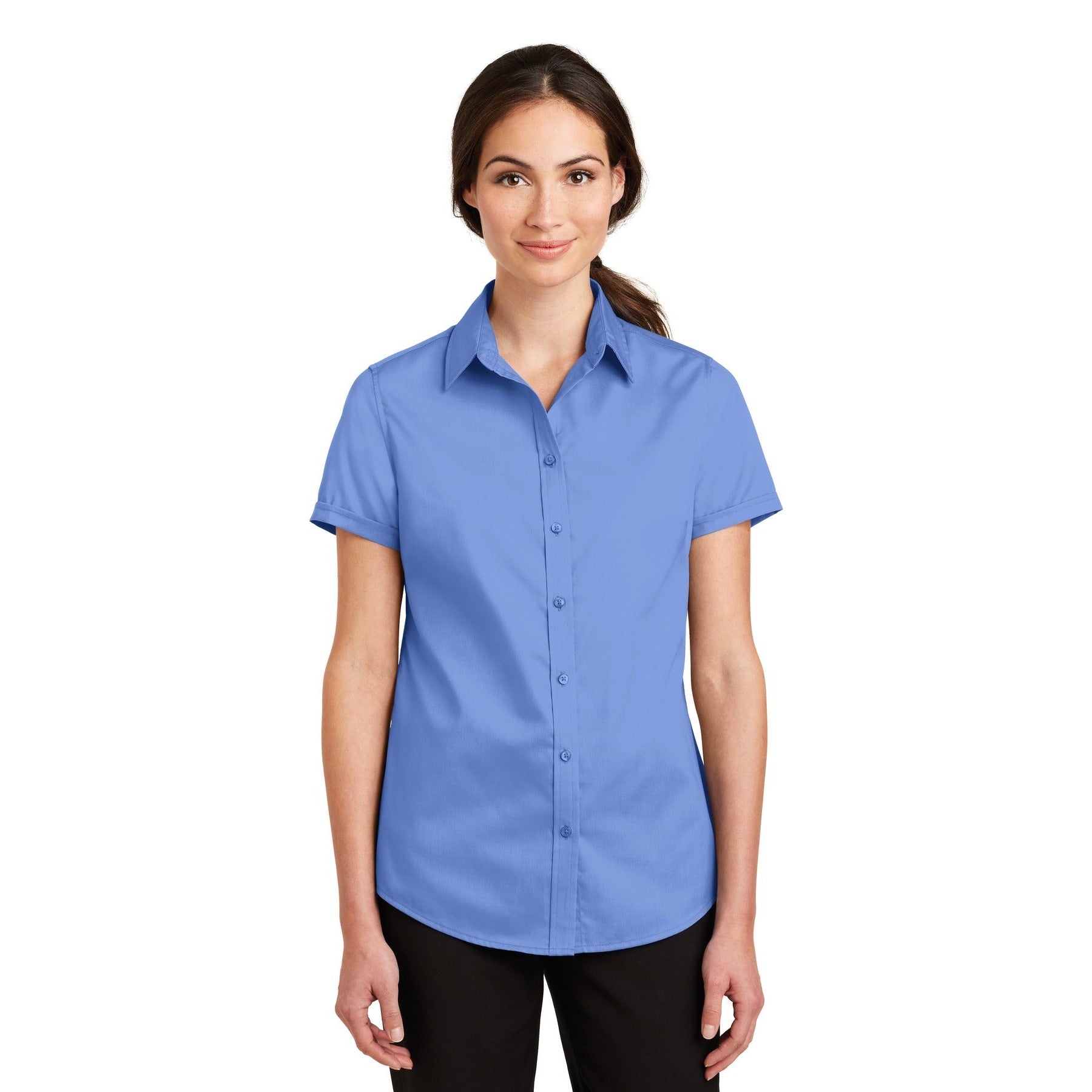 Port Authority-Port Authority® Women's Short Sleeve SuperPro™ Twill Shirt. L664-MedTech-6