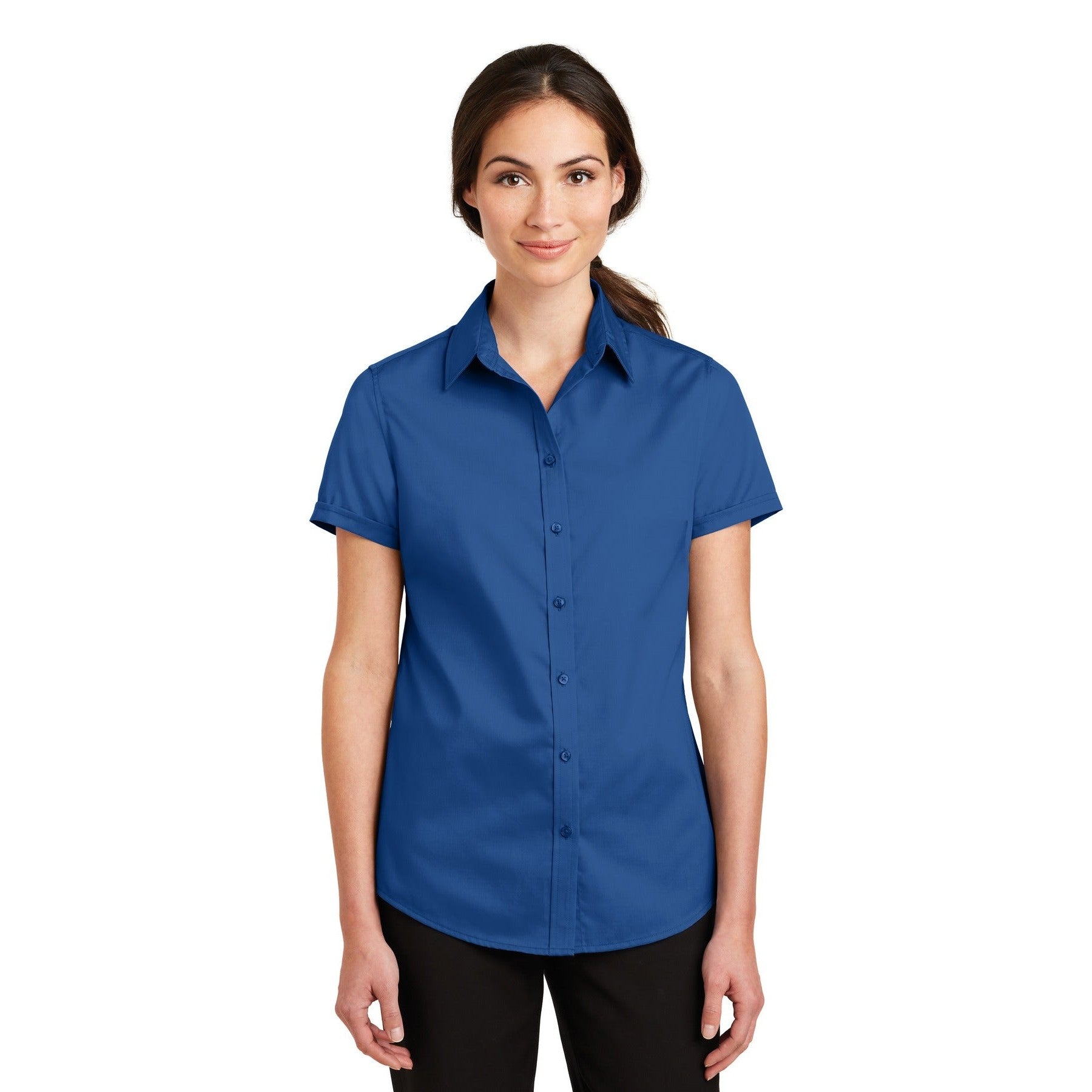 Port Authority-Port Authority® Women's Short Sleeve SuperPro™ Twill Shirt. L664-MedTech-4