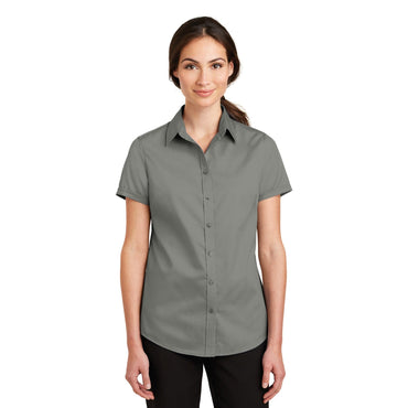 Port Authority-Port Authority® Women's Short Sleeve SuperPro™ Twill Shirt. L664-MedTech-2