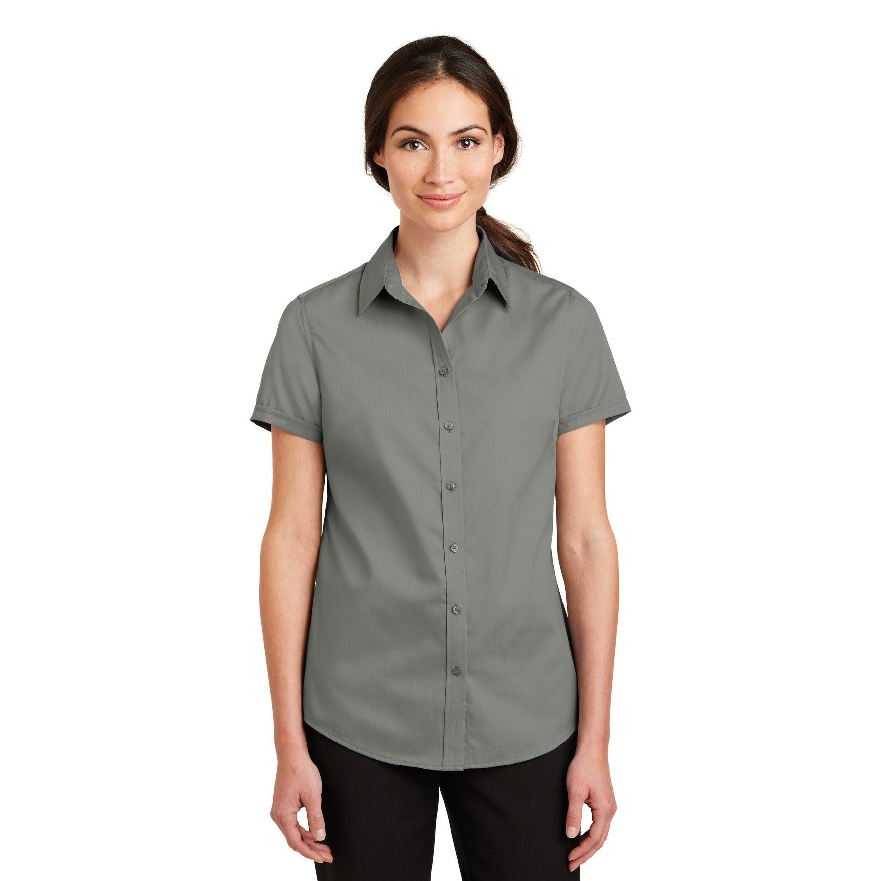 Port Authority-Port Authority® Women's Short Sleeve SuperPro™ Twill Shirt. L664-MedTech-2