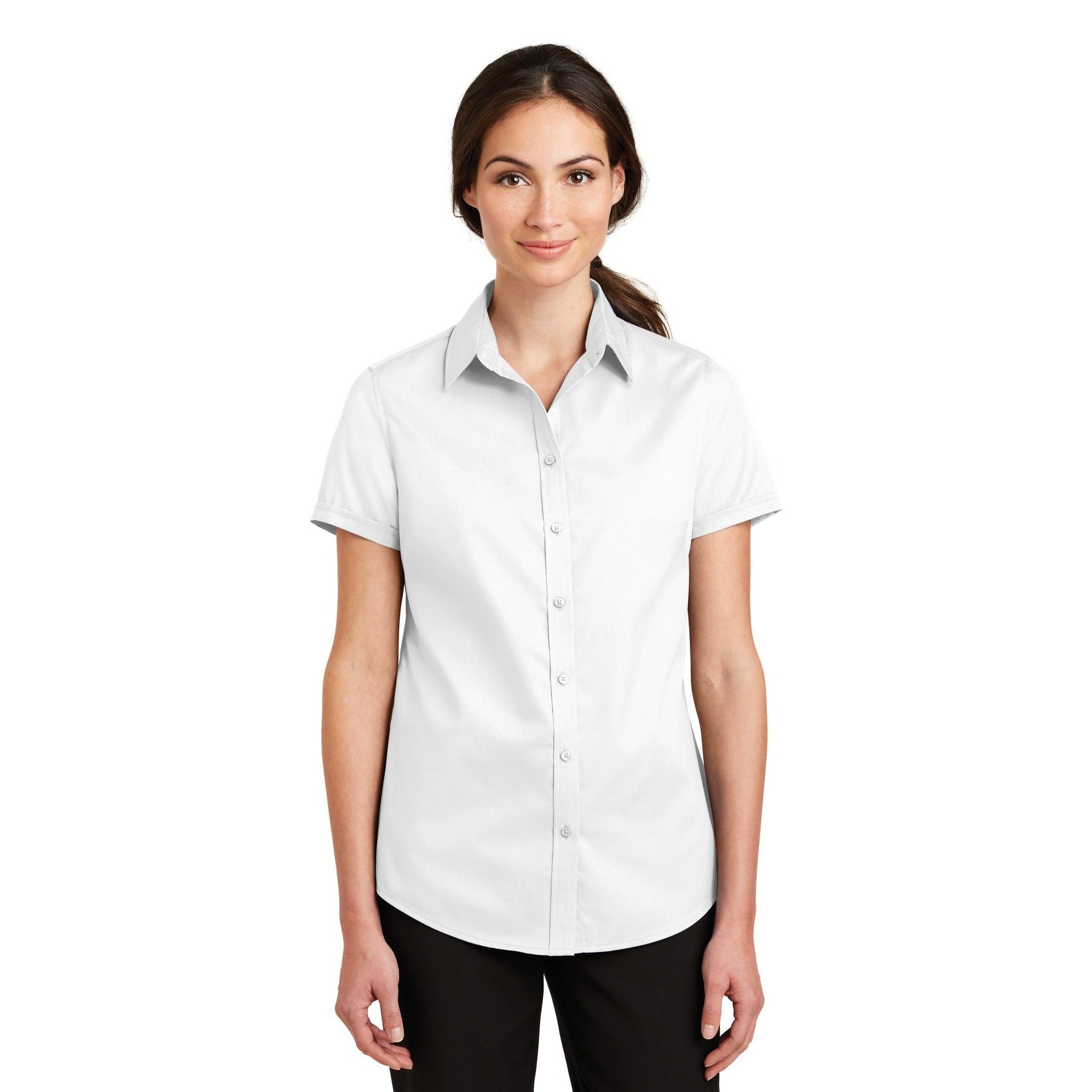 Port Authority-Port Authority® Women's Short Sleeve SuperPro™ Twill Shirt. L664-MedTech-7