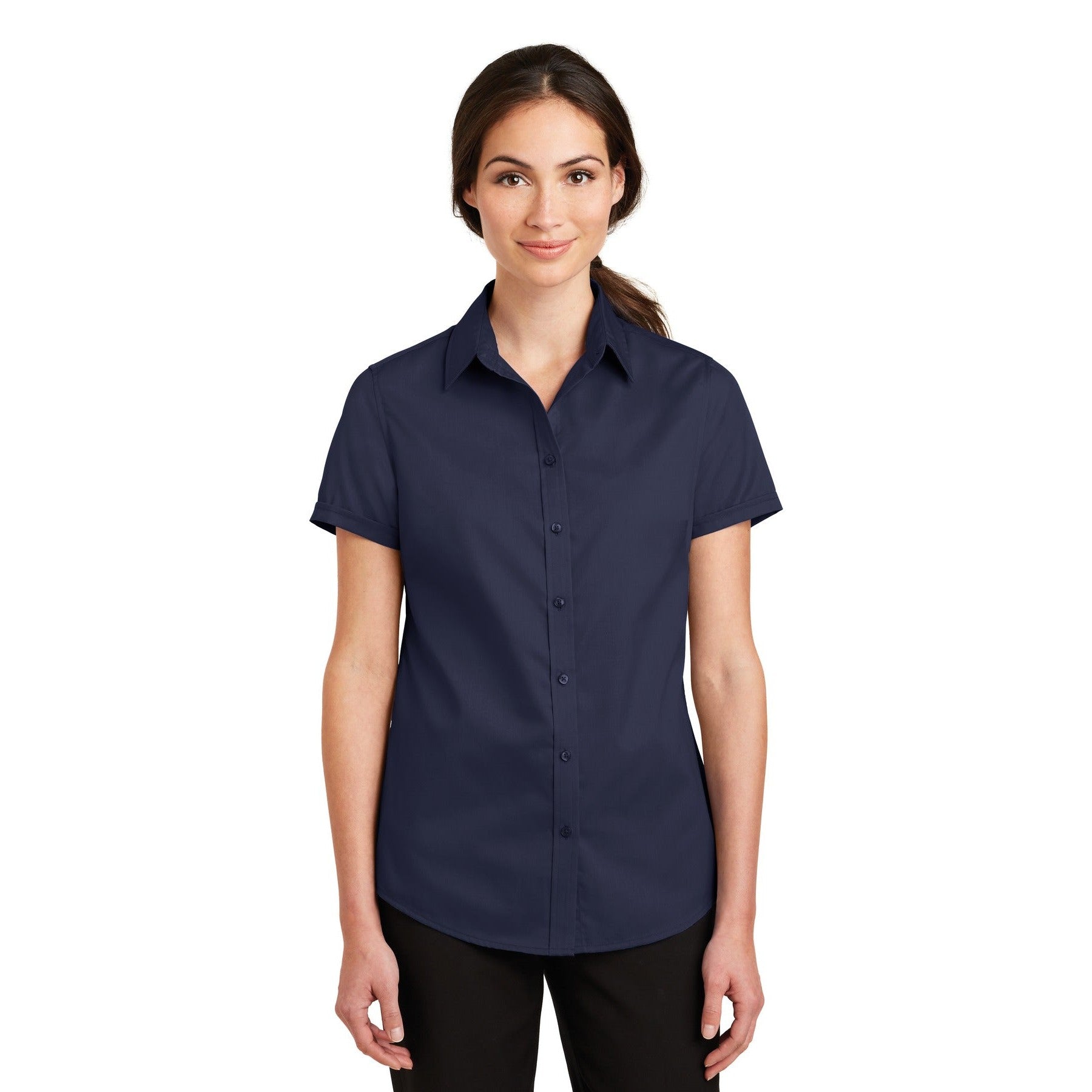 Port Authority-Port Authority® Women's Short Sleeve SuperPro™ Twill Shirt. L664-MedTech-5