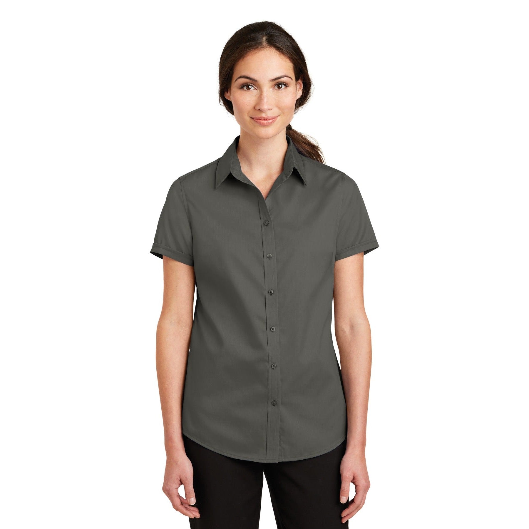 Port Authority-Port Authority® Women's Short Sleeve SuperPro™ Twill Shirt. L664-MedTech-3