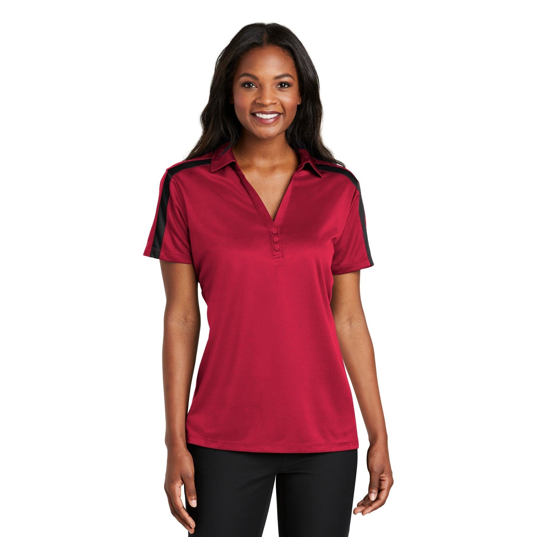 Port Authority-Port Authority® Women's Silk Touch™ Performance Colorblock Stripe Polo. L547-MedTech-5