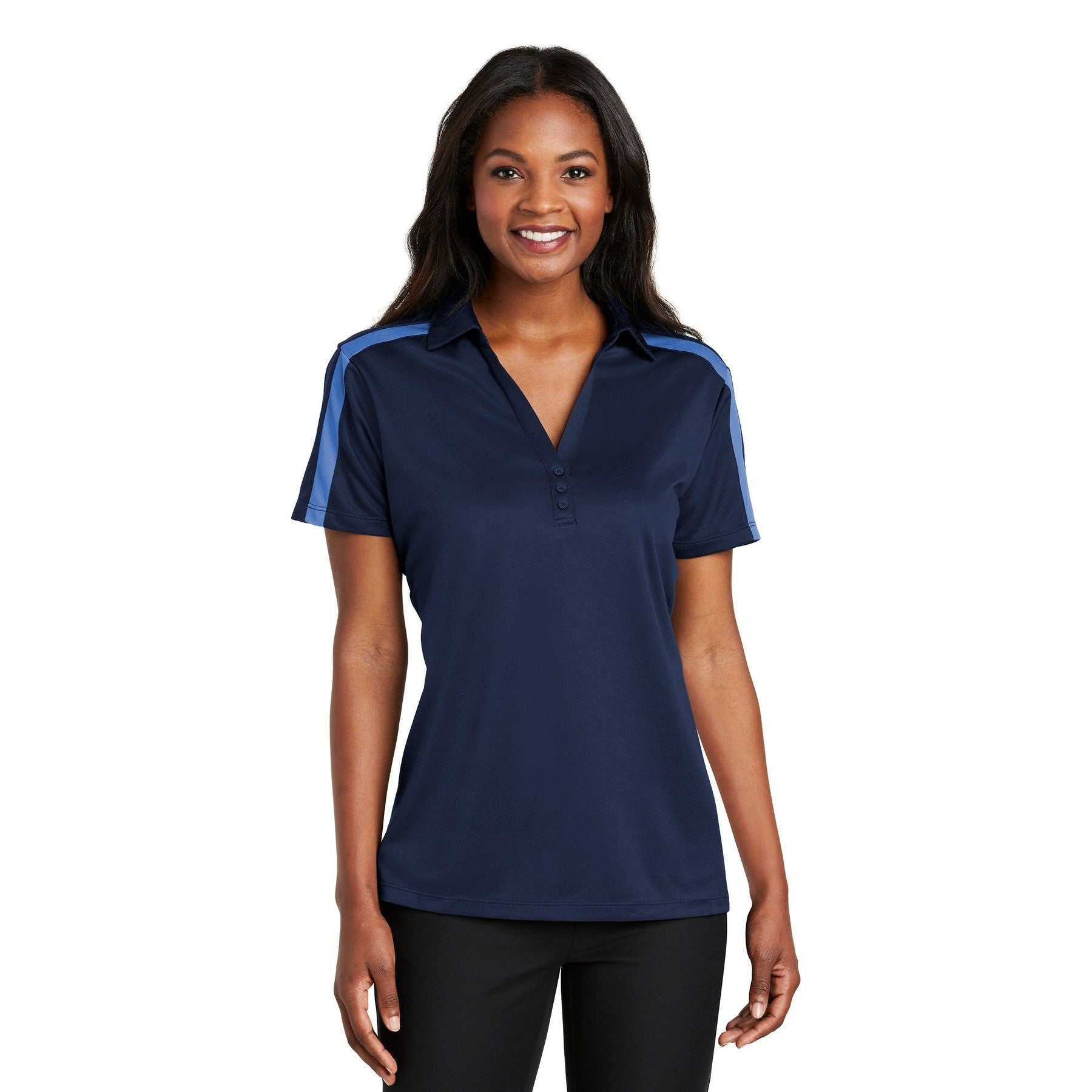 Port Authority-Port Authority® Women's Silk Touch™ Performance Colorblock Stripe Polo. L547-MedTech-4