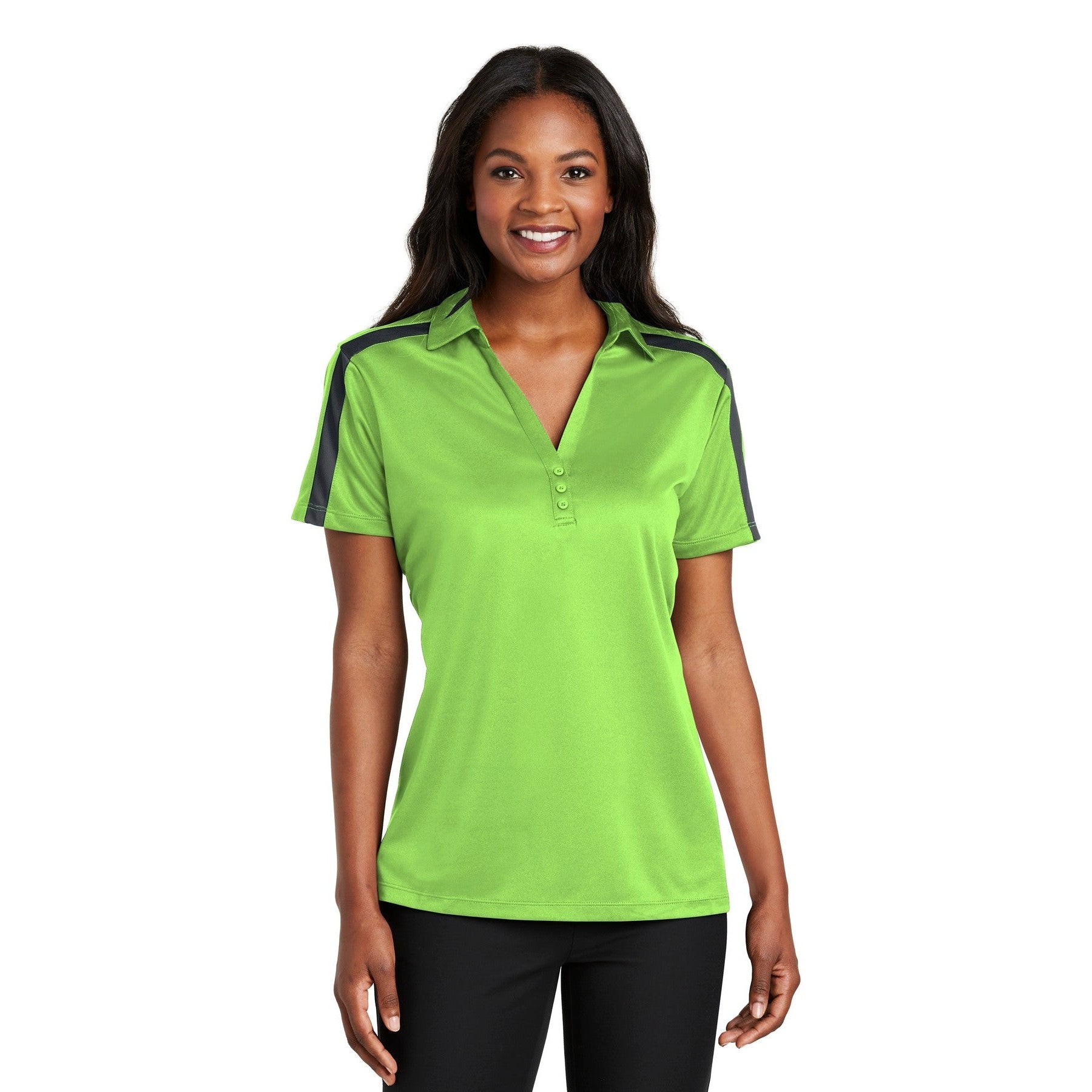 Port Authority-Port Authority® Women's Silk Touch™ Performance Colorblock Stripe Polo. L547-MedTech-3