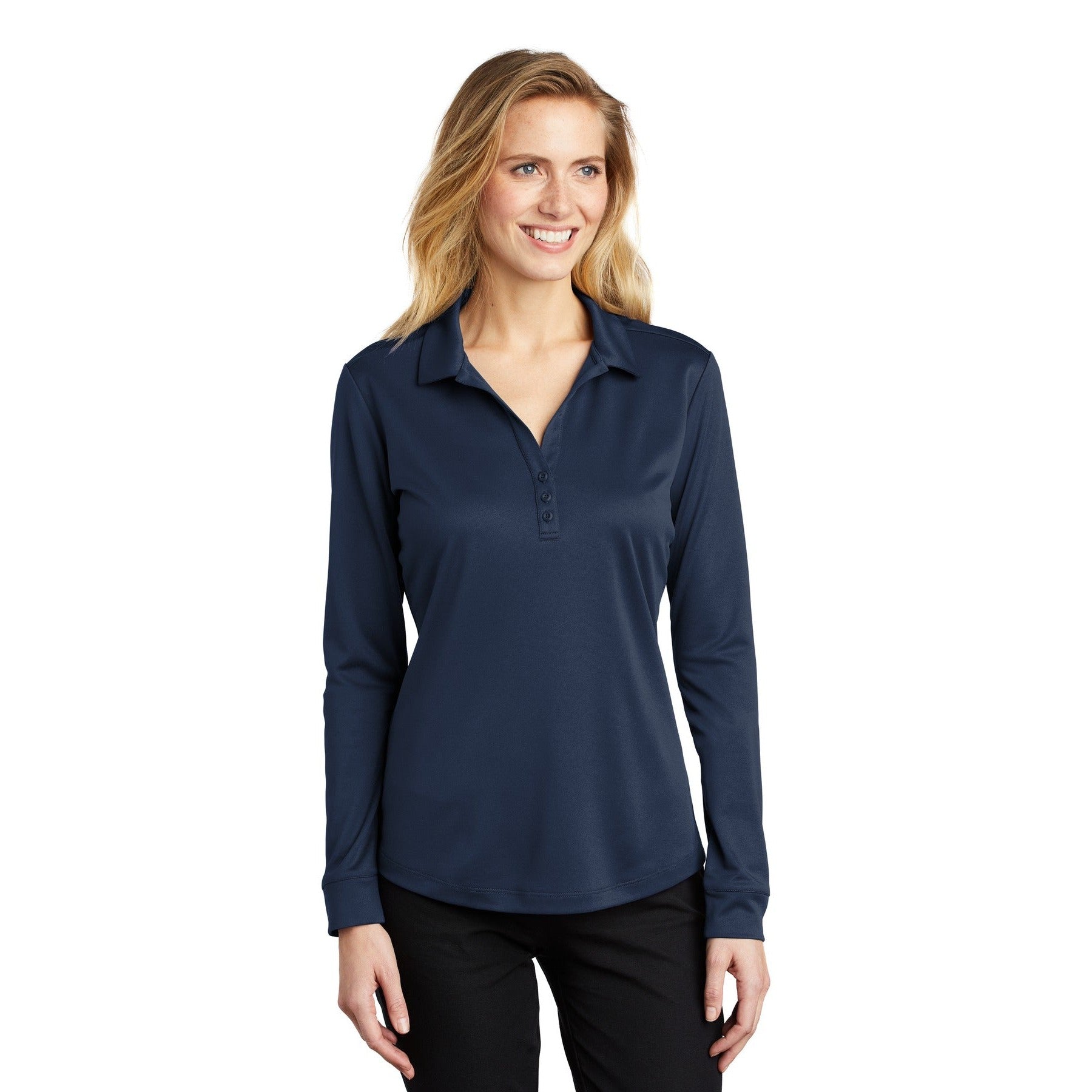 Port Authority-Port Authority ® Women's Silk Touch ™ Performance Long Sleeve Polo. L540LS-MedTech-4
