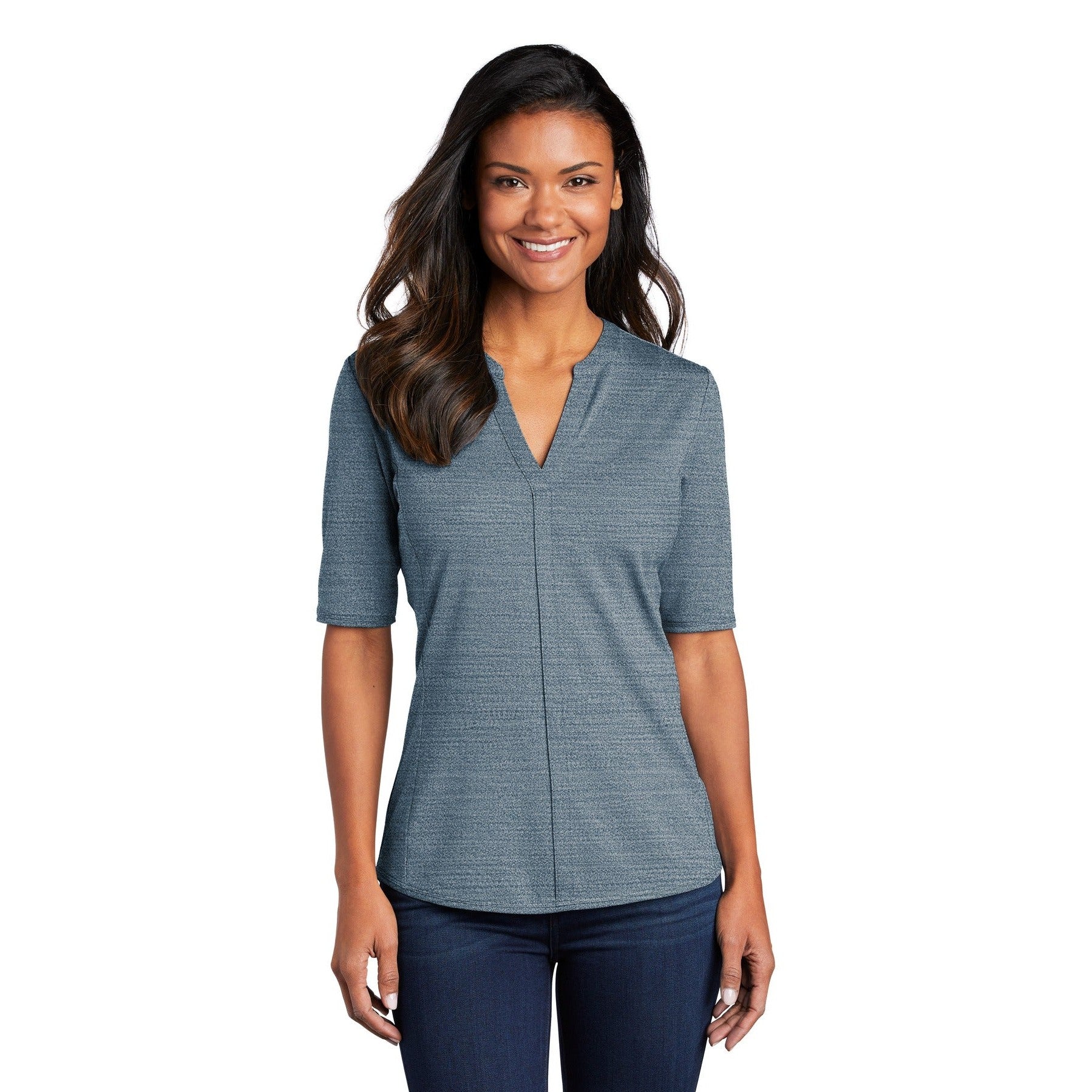 Port Authority-Port Authority ® Women's Stretch Heather Open Neck Top LK583-MedTech-3