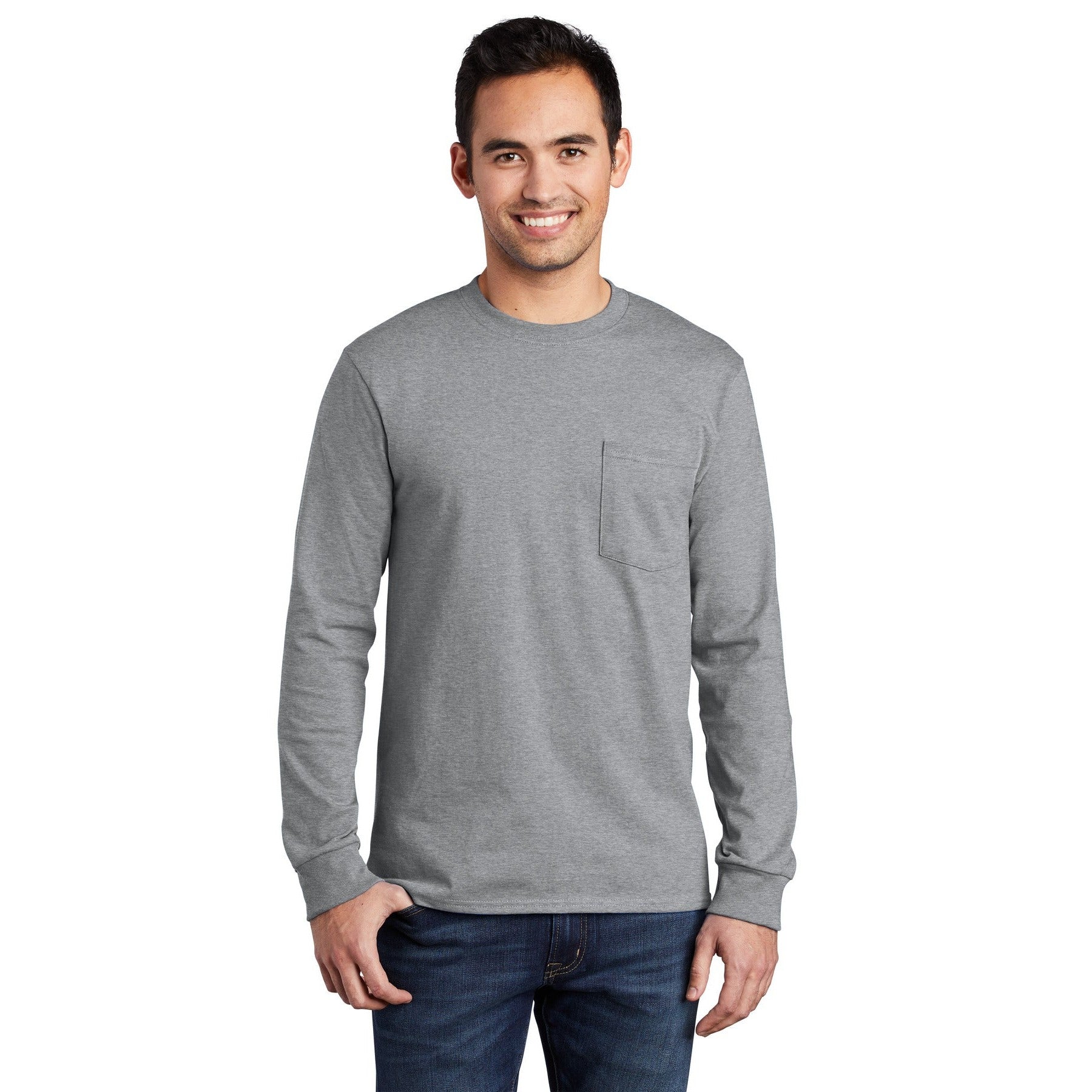 Port & Company-Port & Company® Tall Long Sleeve Essential Pocket Tee. PC61LSPT-MedTech-2