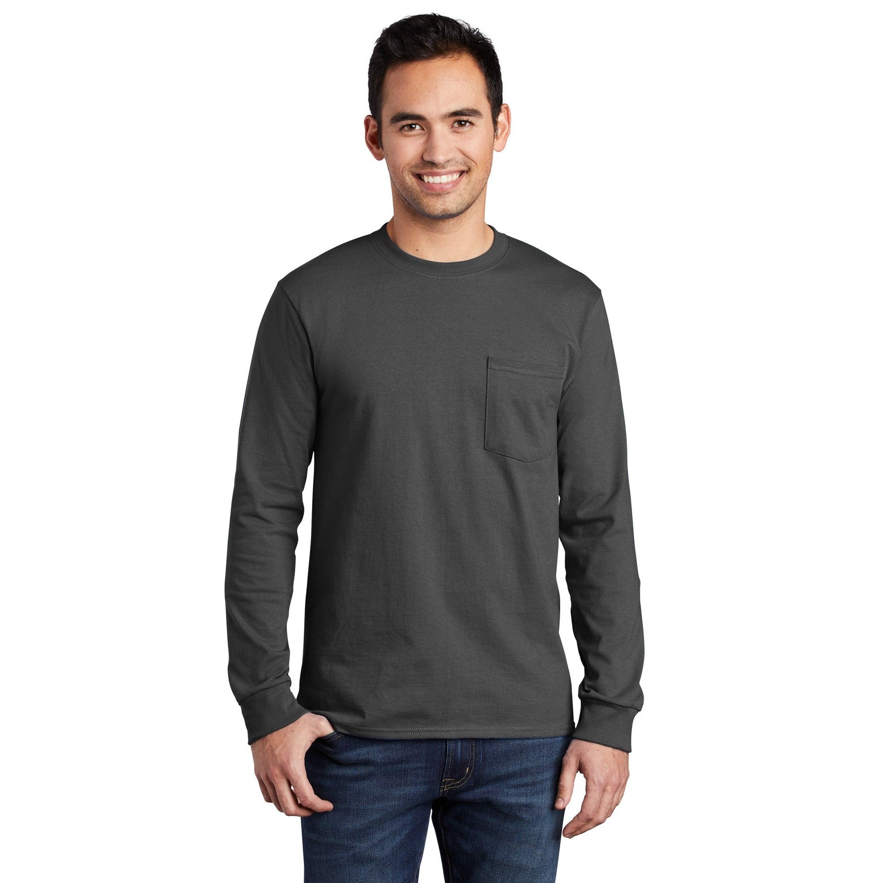 Port & Company-Port & Company® Tall Long Sleeve Essential Pocket Tee. PC61LSPT-MedTech-3