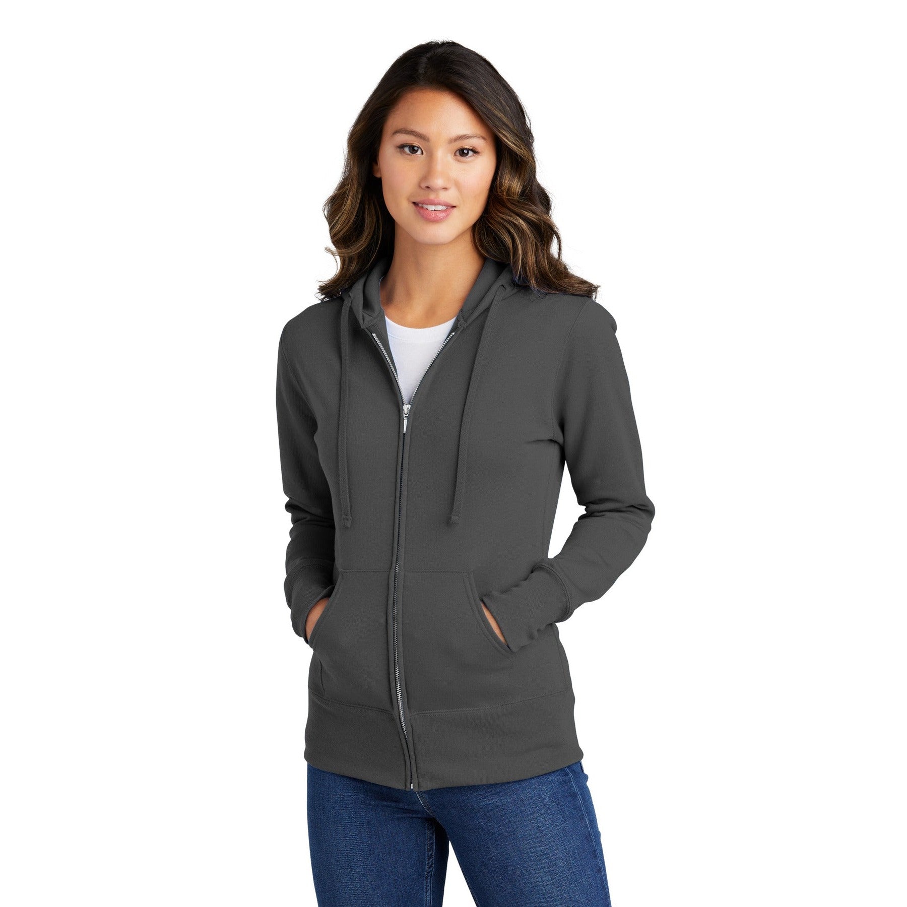 Port & Company-Port & Company® Women's Core Fleece Full-Zip Hooded Sweatshirt. LPC78ZH-MedTech-2