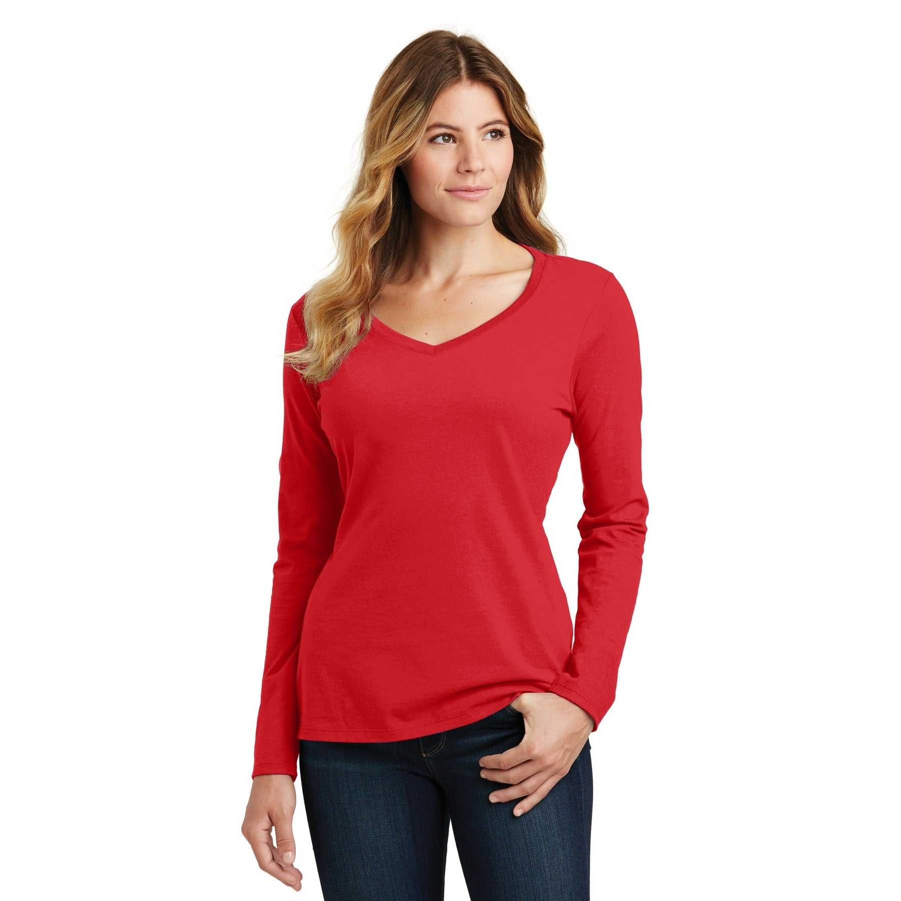 Port & Company-Port & Company® Women's Long Sleeve Fan Favorite V-Neck Tee. LPC450VLS-MedTech-2