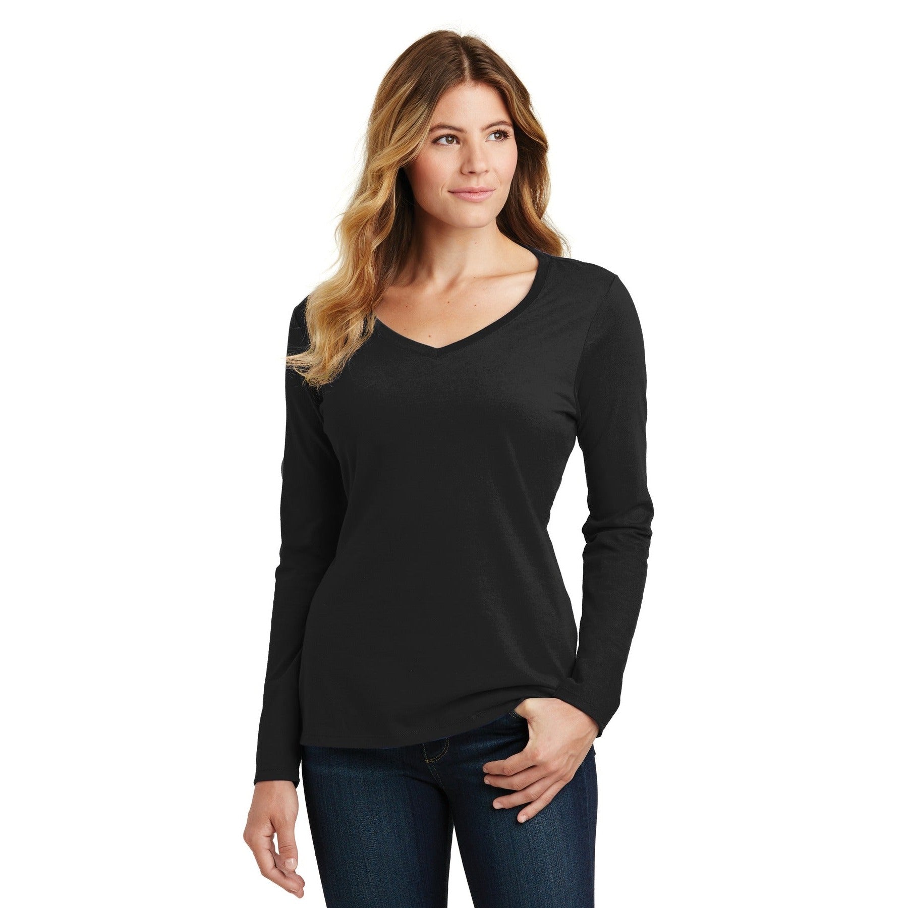 Port & Company-Port & Company® Women's Long Sleeve Fan Favorite V-Neck Tee. LPC450VLS-MedTech-5