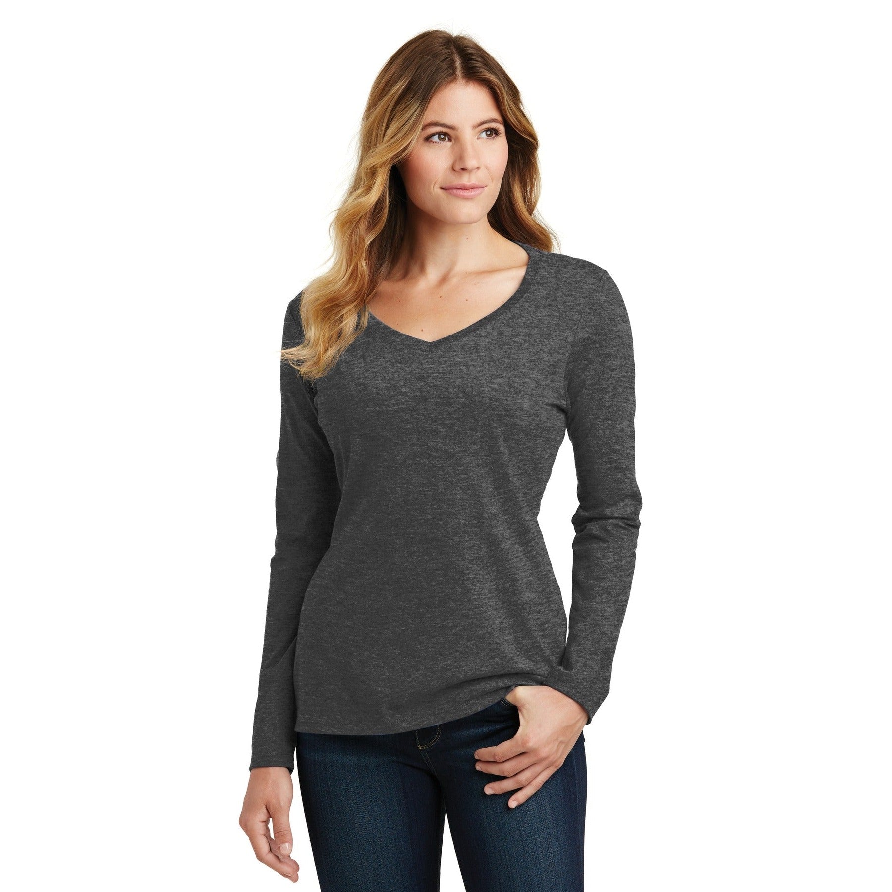 Port & Company-Port & Company® Women's Long Sleeve Fan Favorite V-Neck Tee. LPC450VLS-MedTech-3